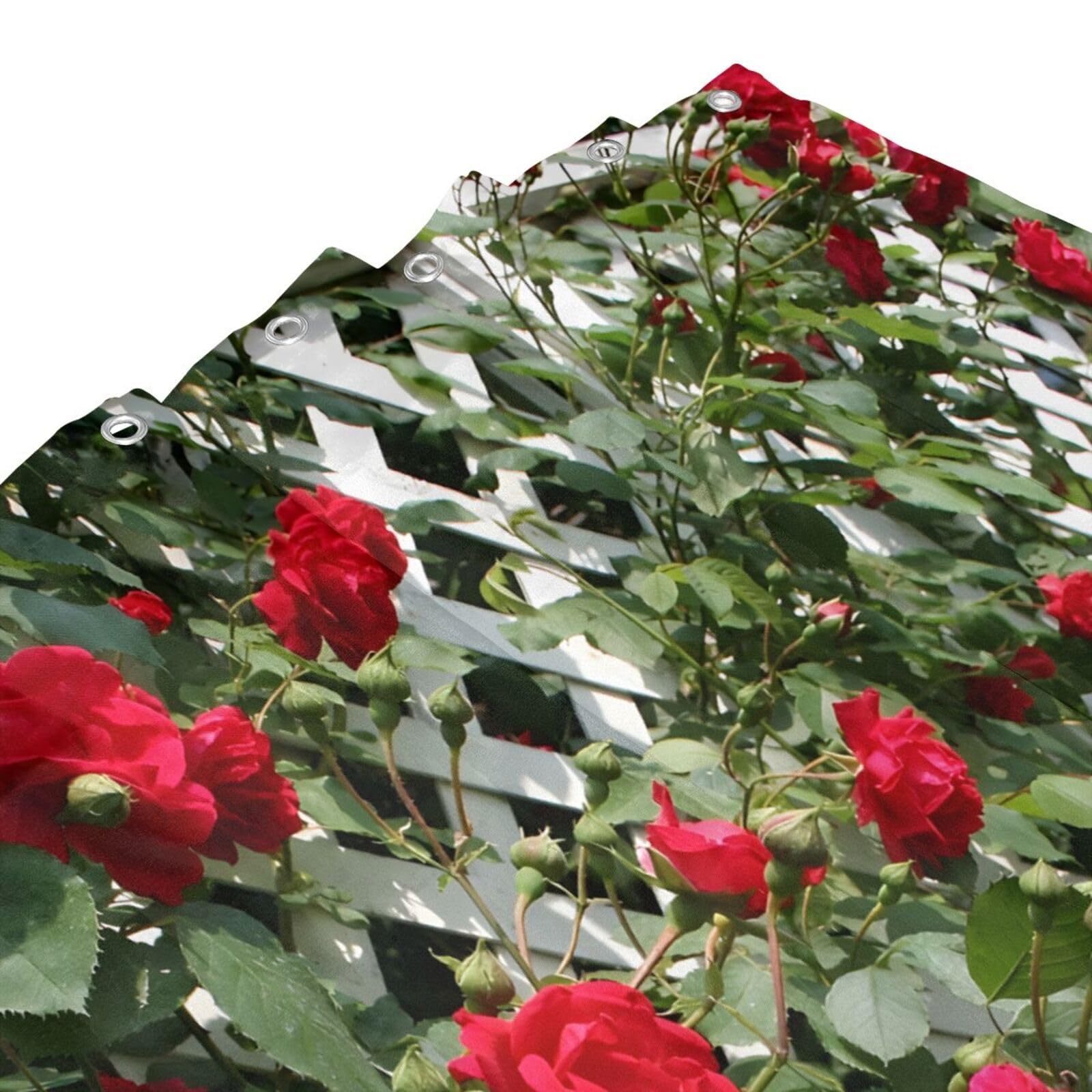 YUAOEUR 3D Garden Shower Curtain 60x72 Inch Red Rose Flower And Green Leaf Picture Outdoor Garden Green Trees Bathroom Personalized Decor Fabric with Hook - Image 4