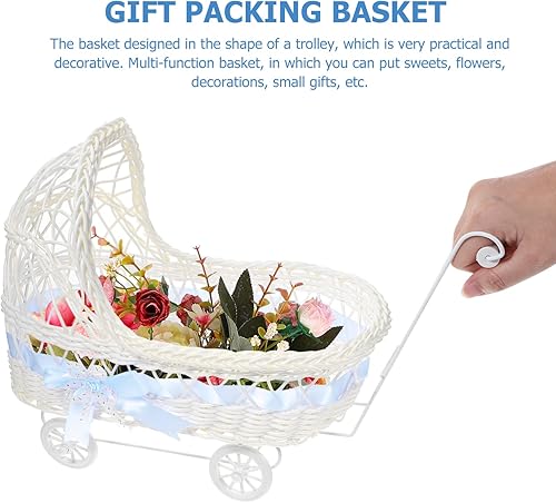 Miniatura 4 de Gadpiparty Ratán Baby Boy Shower Candy Boxes Woven Flower Basket Baby Stroller Shape Wedding Favor Basket Christmas Birthday Treat Box Bautismo