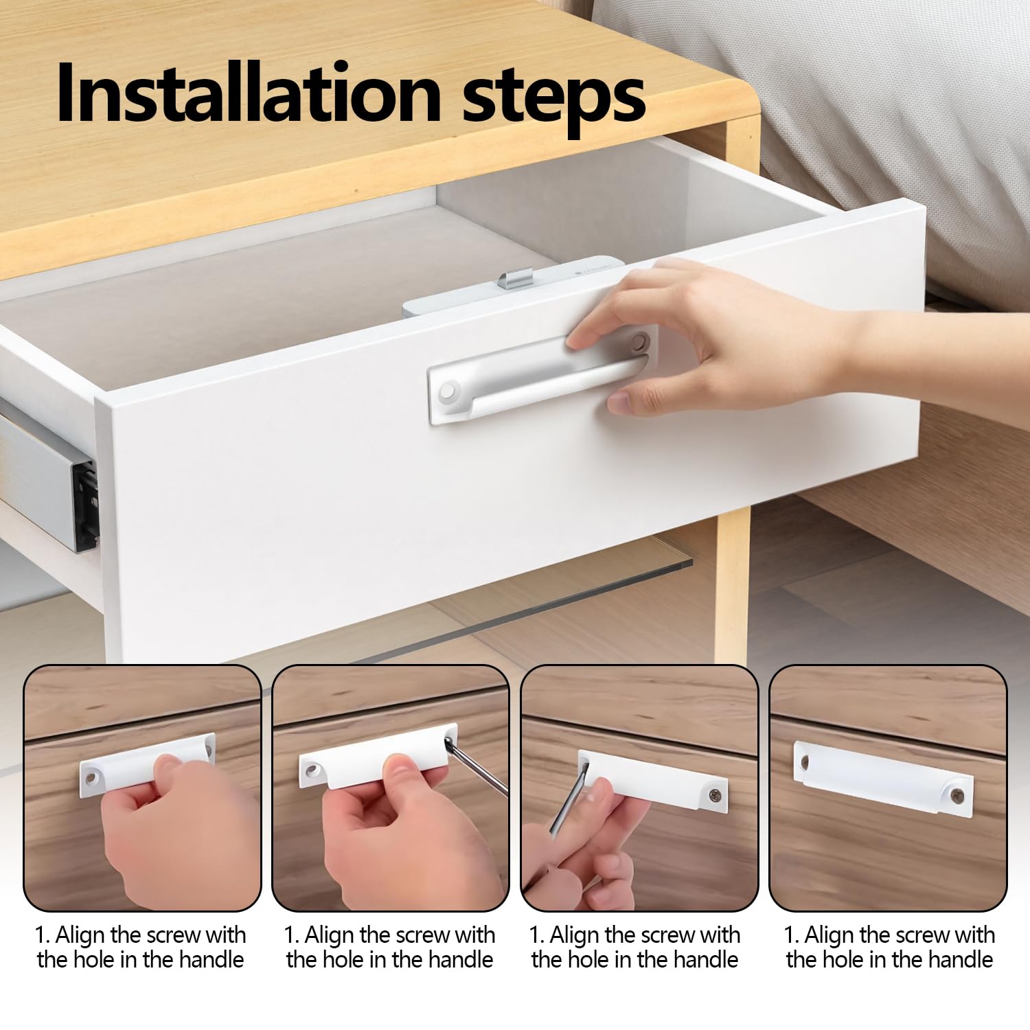 6 Pezzi Bianco Maniglie per Mobili Maniglie per Mobili Da Cucina in Alluminio Maniglia Porta Esterna Nascosta con 12 Viti e 1 Cacciavite a Croce Maniglia Porta Scorrevole per Mobili Porte e Finestre
