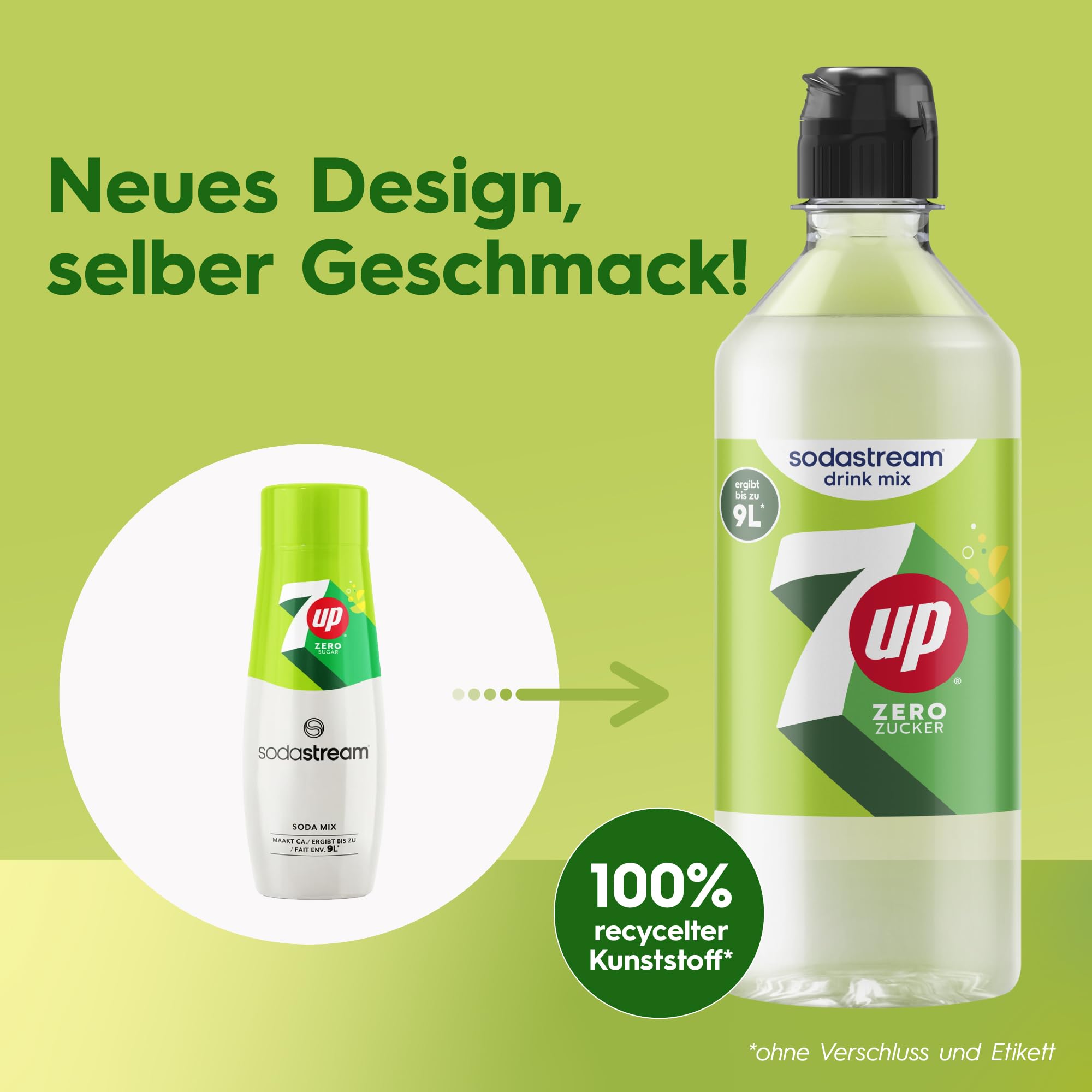 SodaStream drink mix 7UP Zero Zucker, 4er-Pack Zitrone-Limette Sirup für Wassersprudler, Getränkesirup zuckerfrei und koffeinfrei, 4 x 440 ml