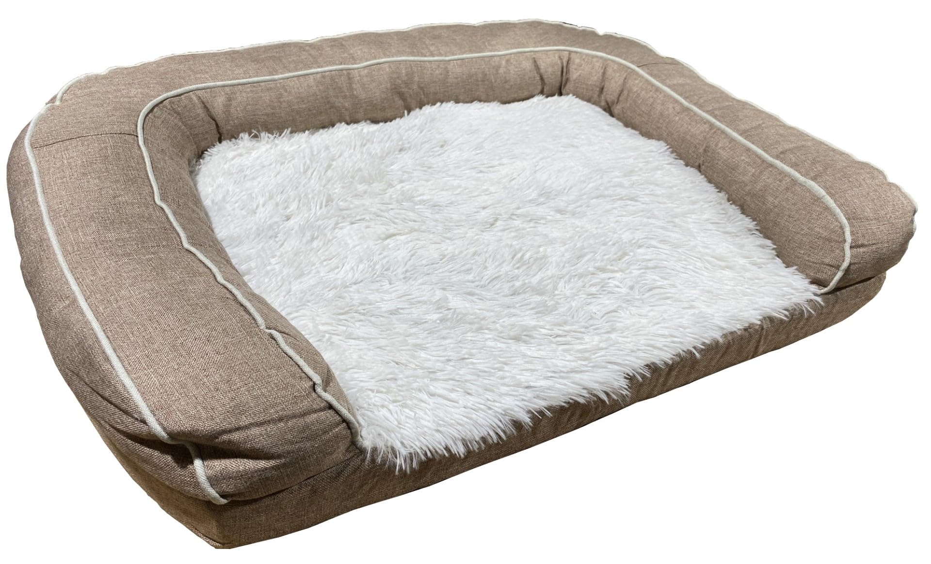 Cama para Perros Grandes, Sofá Esponjoso para Perros, Cama Rectangular para Perros, Camas para Perros Lavables Antideslizantes, 80x60x30cm, Se Adapta a Mascotas de hasta 27kg (Beige)