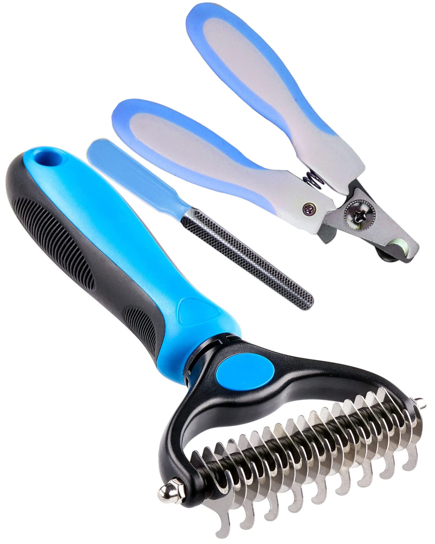 Pet Grooming Brush and Trimmer - Dog Nail Clippers, Professional Deshedding Brush, and Dematting Tool, Effective Removing Knots, Mats, Tangles for Cats, Dogs, Dematting Undercoat Rake Comb (Blue1) (B0BGM72J5V) Amazon Price History, Amazon Price Tracker