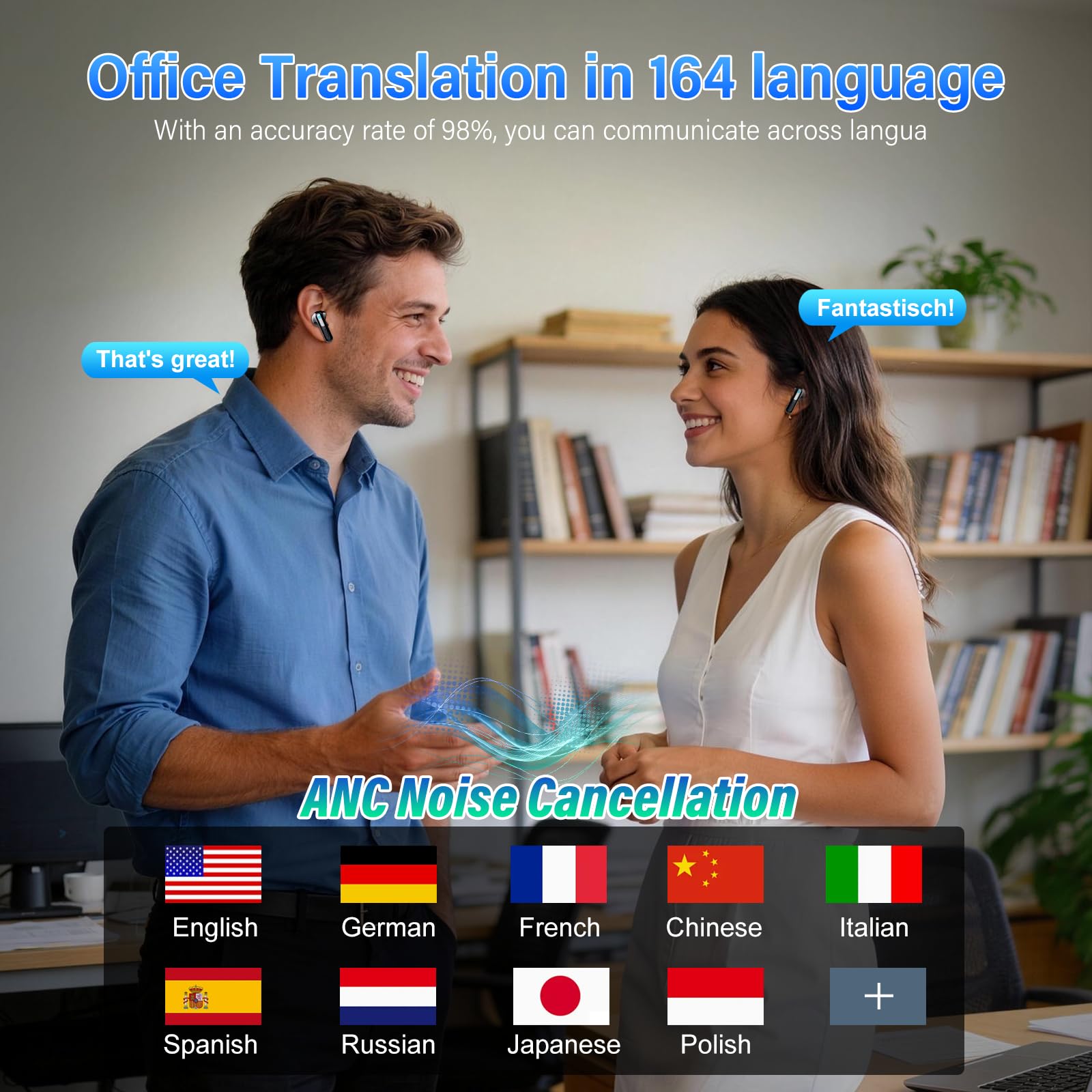 ZYHKON AI Écouteur Traducteur Instantané 164 Langues ANC ENC Réduction du Bruit Noir