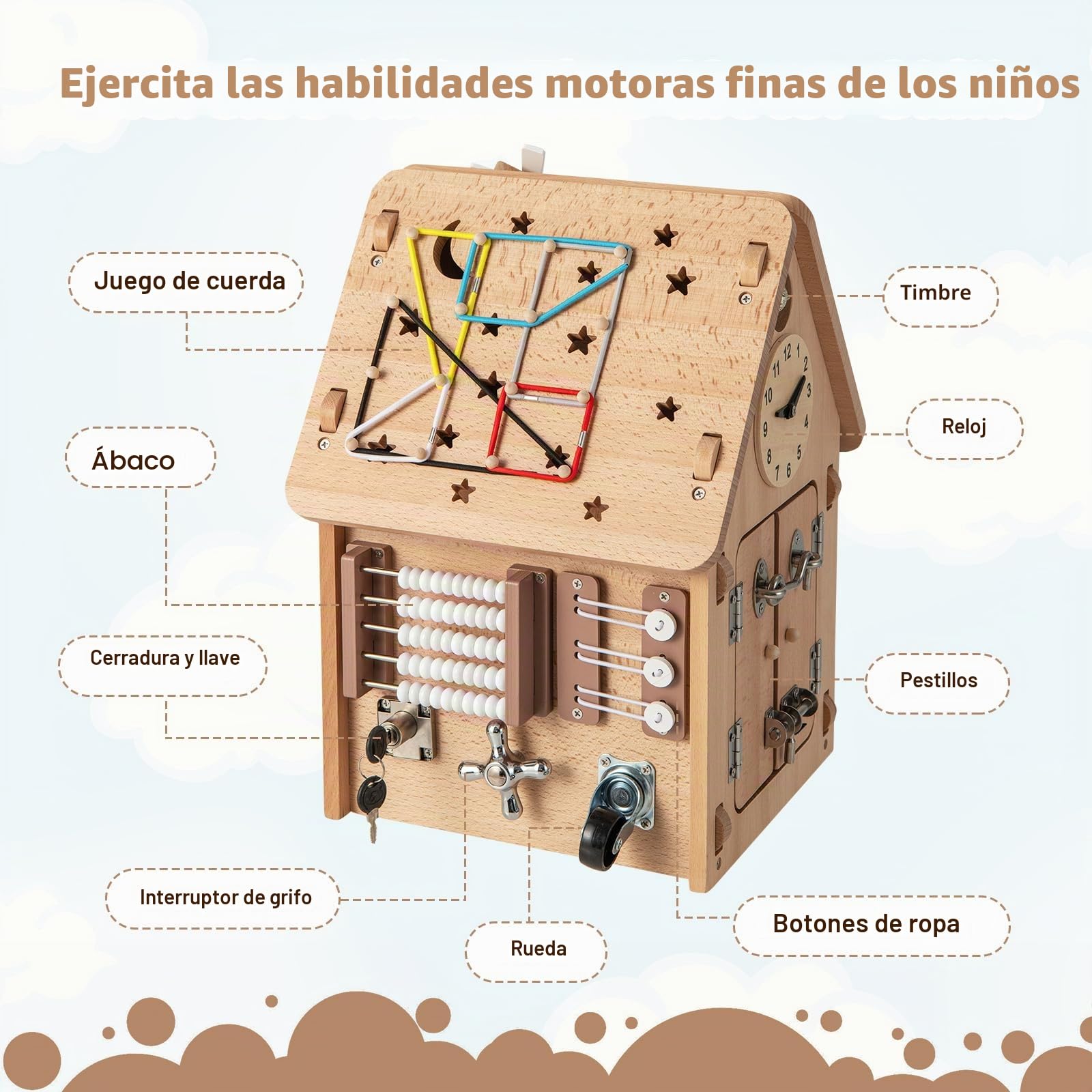 FANTASK Casa de juegos para niños, casa de entretenimiento con juegos sensoriales y espacio de almacenamiento en el interior, juguete Montessori, juguete de motricidad para niños y niñas a partir de 3