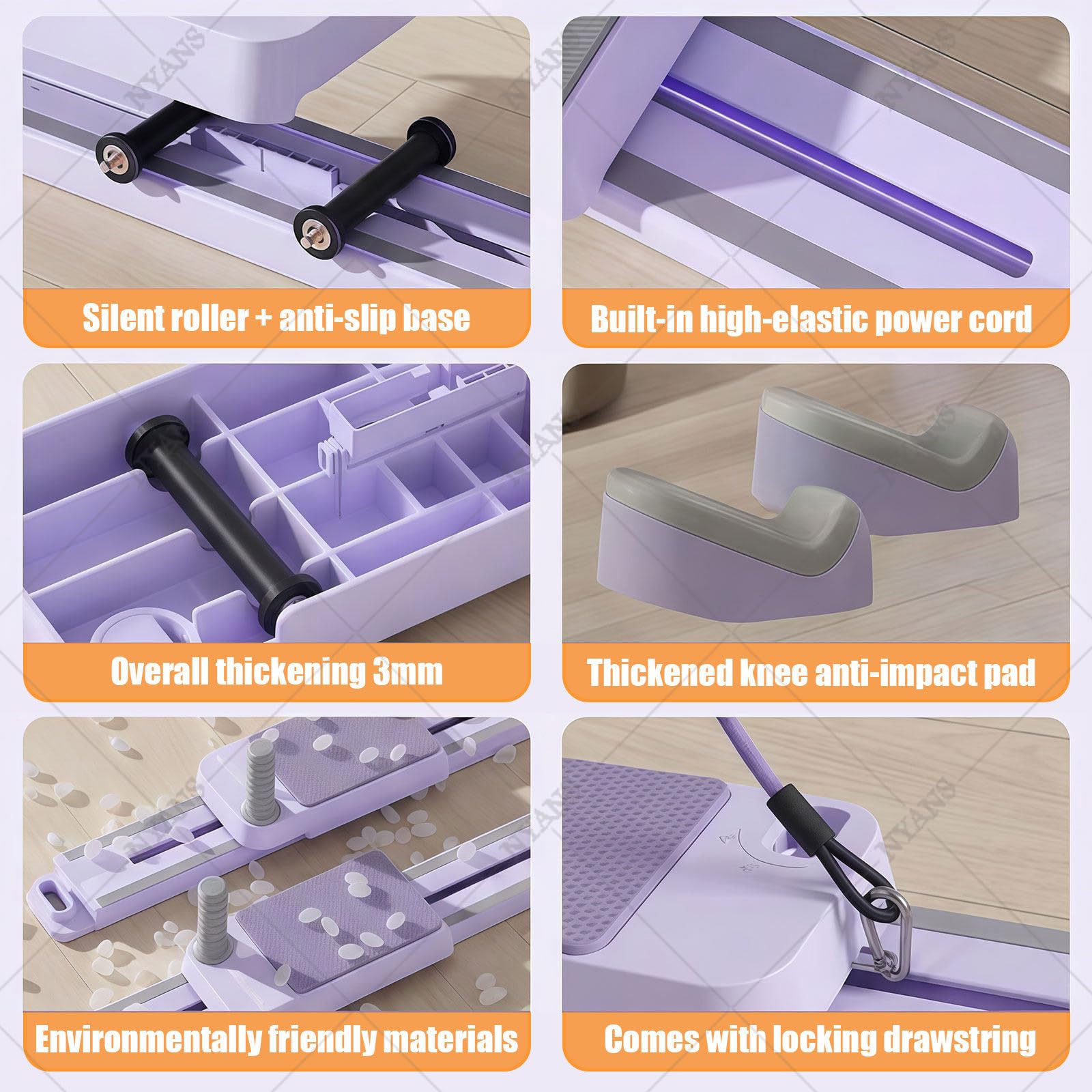 Trener Do Ćwiczeń Pełzania Spine Twist & Stretch, Maszyna Do Ćwiczeń Pełzania z Licznikiem LED, 3 Regulowane Wysokości, 70 Cm, Ćwiczenia o Niskim Wpływie, Udźwig 230 Kg Purple