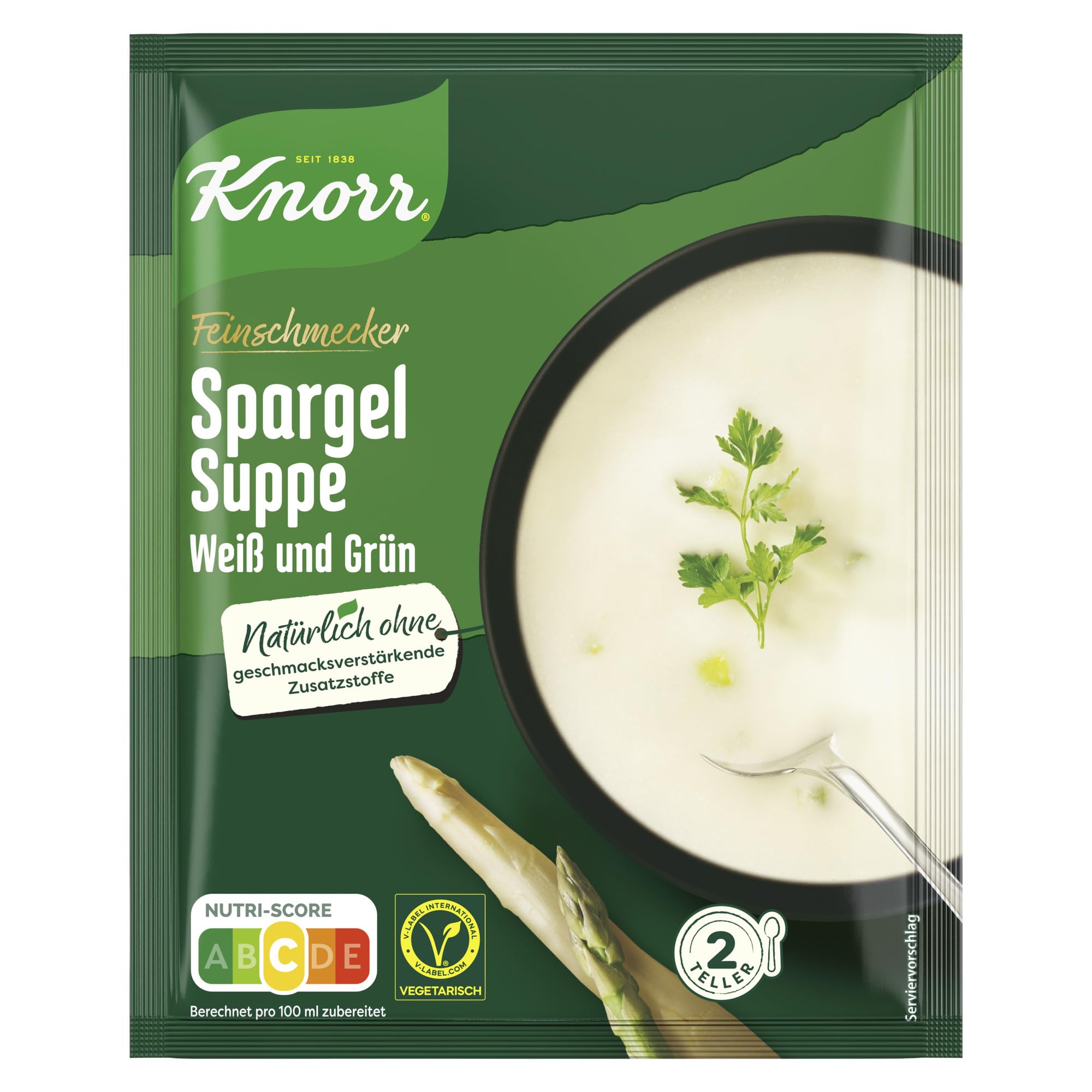 Knorr Feinschmecker Spargel Suppe Weiß und Grün leckere Gemüsesuppe ohne geschmacksverstärkende Zusatzstoffe 2 Teller