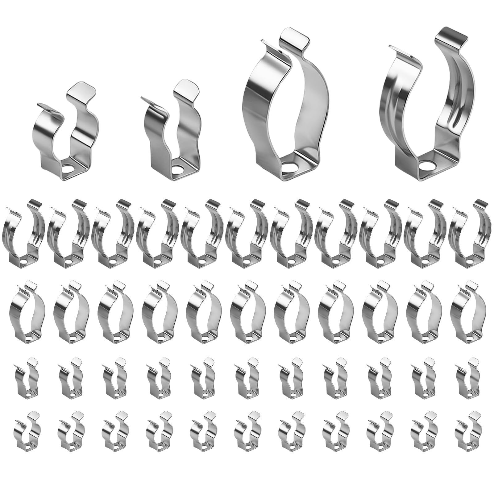 48pcs Spring Terry Clips for Hanging Tools, Metal Tool Clips Storage, Assorted Various Size Wall Mounted Tool Holder Wall Clips, Holder Tidy Wall Clamp Set for Organising Shed Garage Brooms Rakes