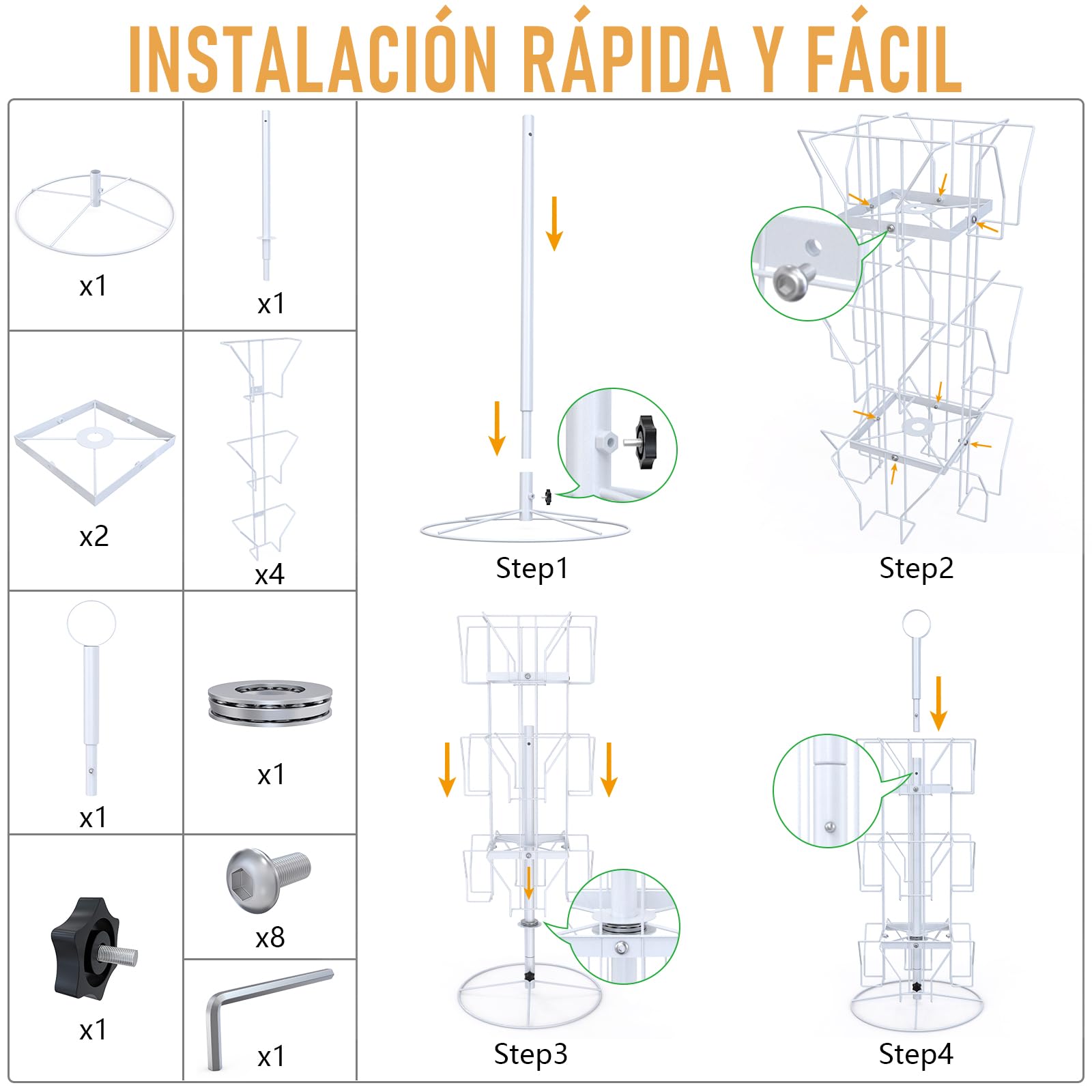 ANBOXIT Soporte de exhibición de tarjetas de felicitación, soporte giratorio para estante, para tarjetas postales adhesivas, tarjetas minoristas, metal blanco 12 bolsillos