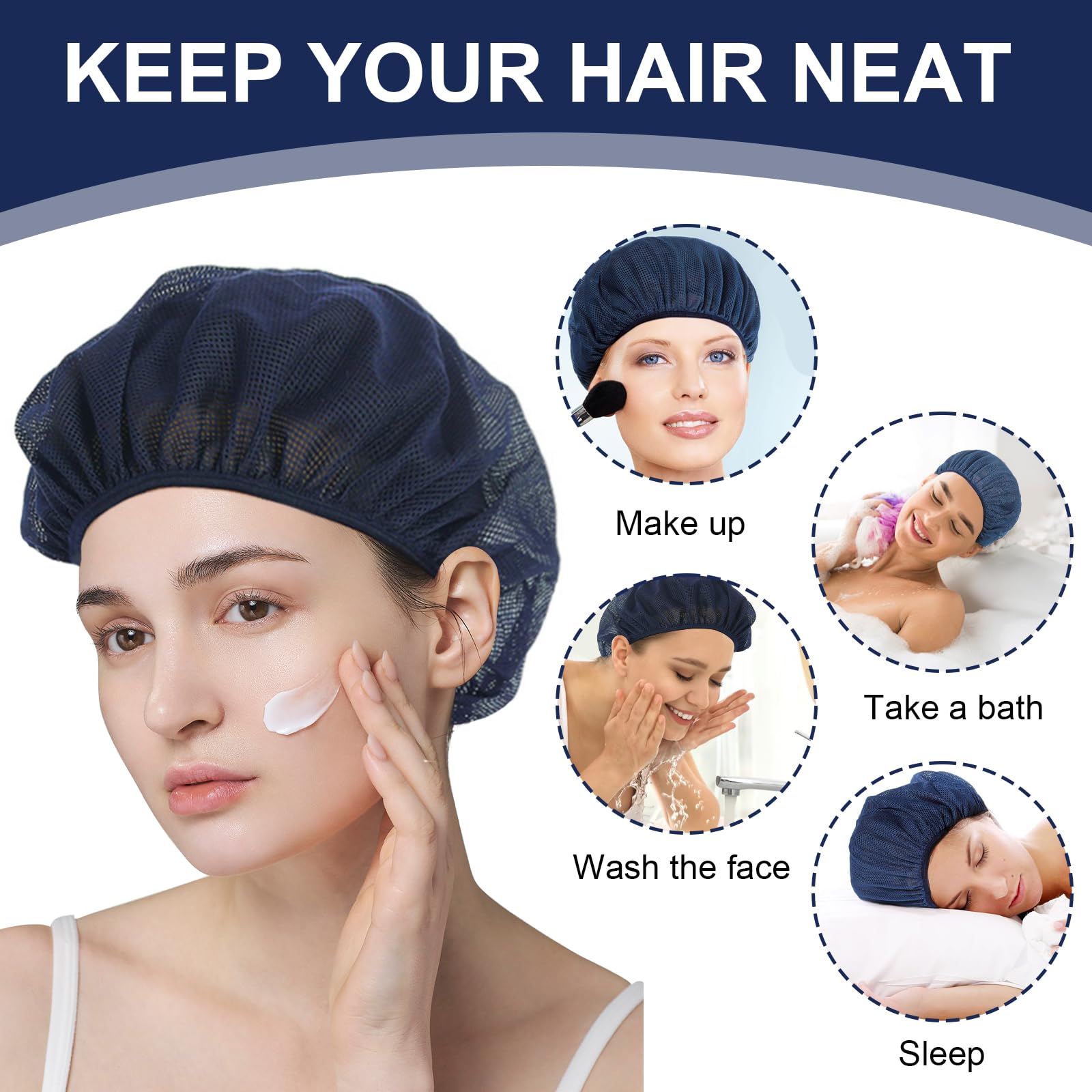 Asheyya 6 Pcs Hair Nets for Sleeping In for Curly Hair Reusable Sleeping Hairnets Suitable for Improving Sleep Comfort (Navy) - Image 4