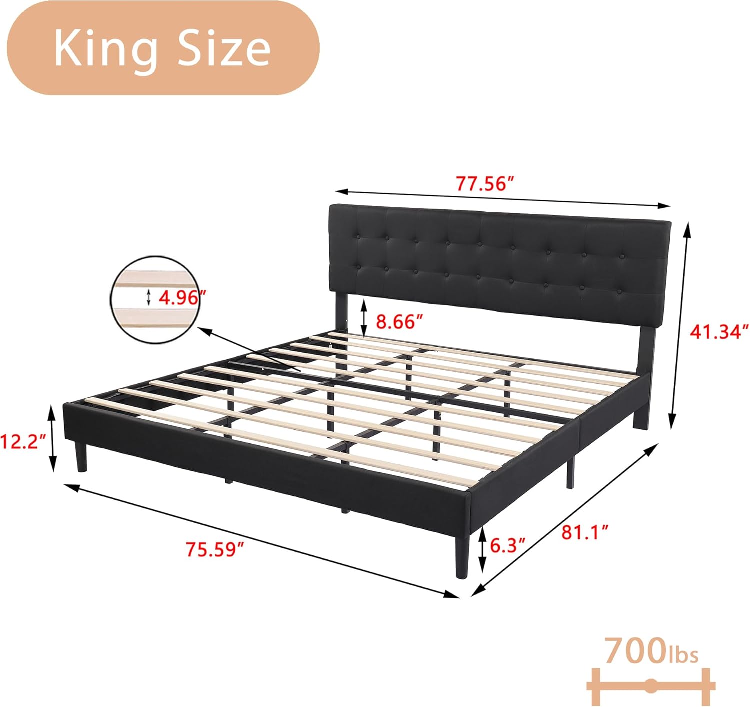 alazyhome King Size Upholstered Platform Bed Frame with Button Tufted Linen Headboard Wood Slat Support Easy Assembly No Box Spring Needed Black