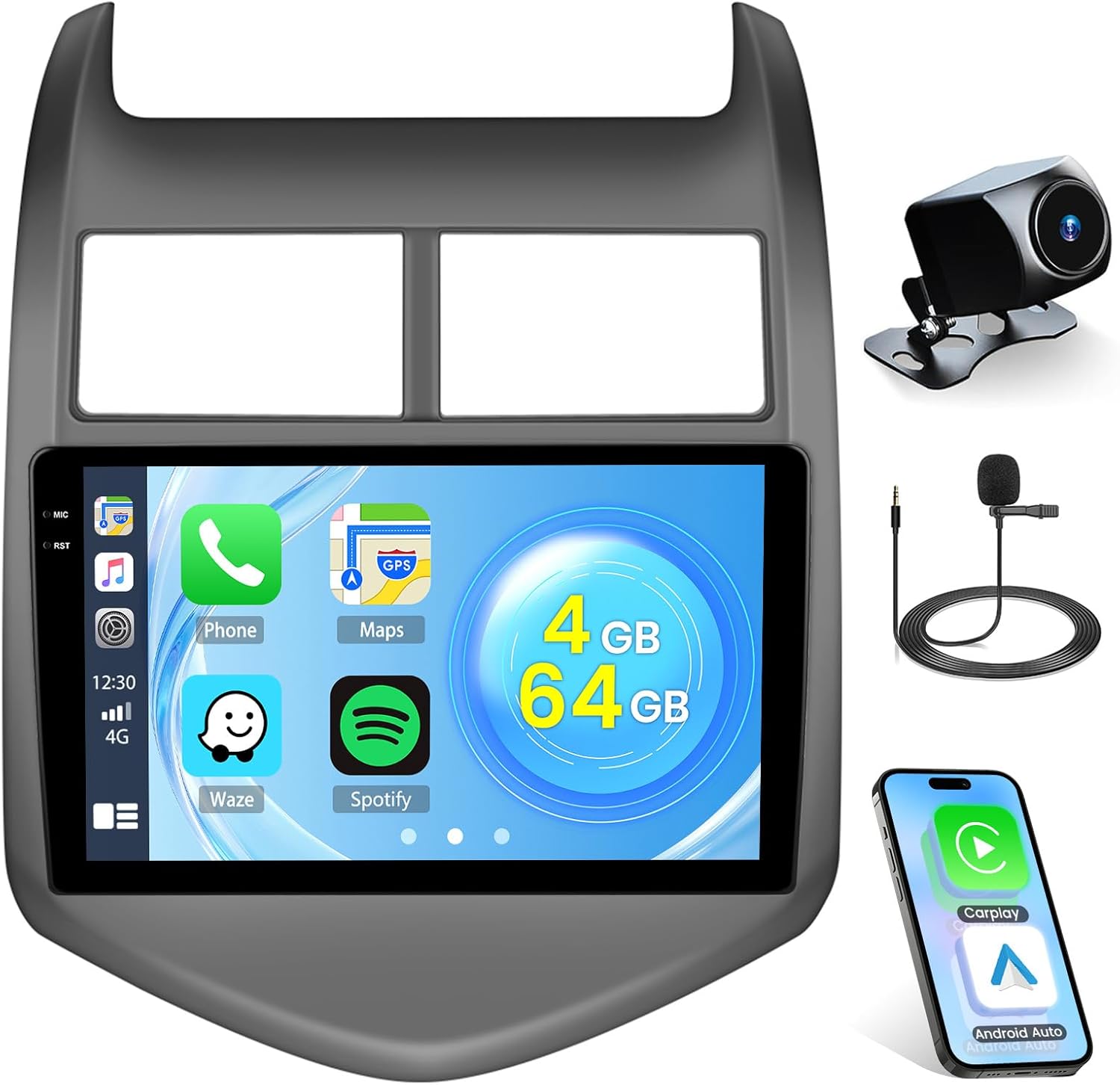 4+64G Android 15 Radio for Chevrolet Chevy Sonic Aveo 2011 2012 2013, 9" Touchscreen for Sonic Car Stereo, Wireless CarPlay/Android Auto, 5GHz WiFi, Bluetooth 5.0, EQ, GPS, 1280 * 720, Backup Camera