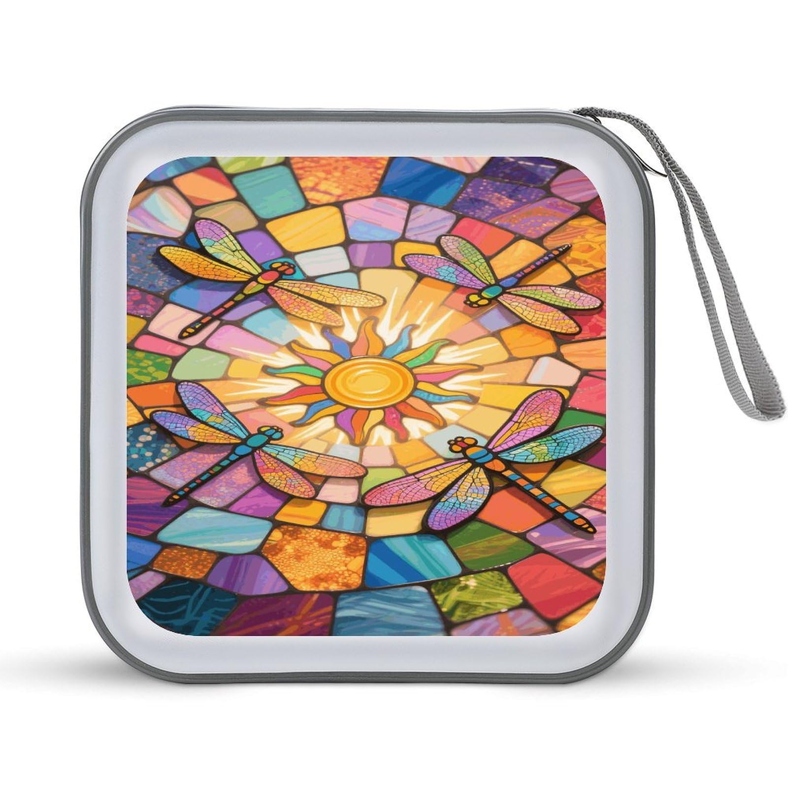 VstaDank Stained Glass Dragonfly DVD Case With Zipper Portable CD Case Hardshell DVD VCD Binder Storage Box EVA Protective Blu-ray Wallet 40 Capacity CD Wallet Movie Music Media Disc Wallets