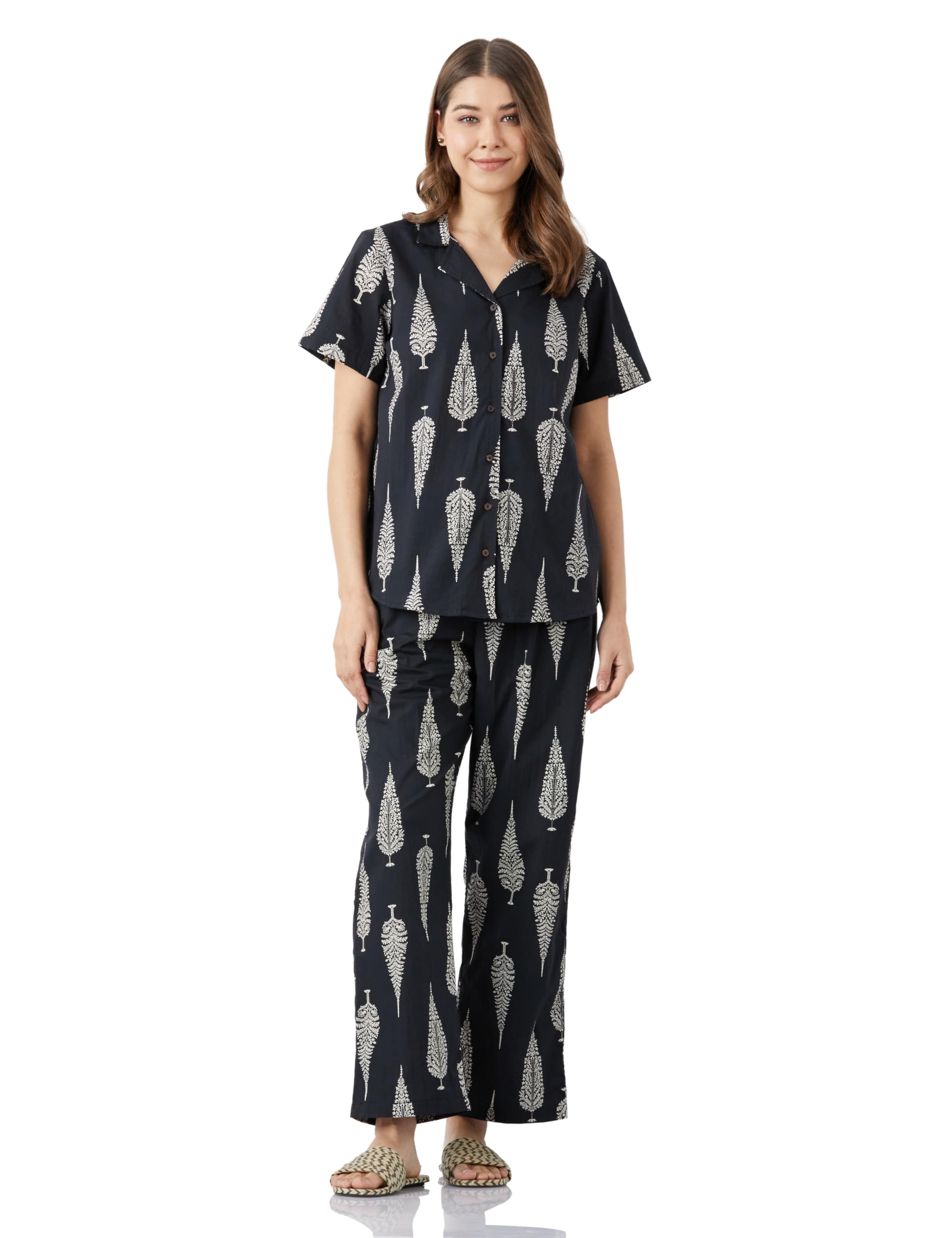 - Women's Cotton Shirt and Relaxed Pajama Set | Night Suit Set (Available in Plus Sizes)
