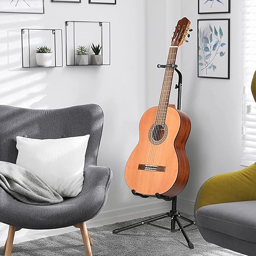 Miniatura 8 de CAHAYA Soporte de guitarra para guitarras acústicas eléctricas clásicas, bajo banjo altura ajustable, trípode de guitarra negro, versión mejorada