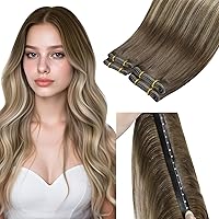 Vista 203 de LaaVoo Extensiones de cabello humano real para coser, extensiones de cabello humano de doble trama, color negro azabache, 18 pulgadas, 3.53 onzas
