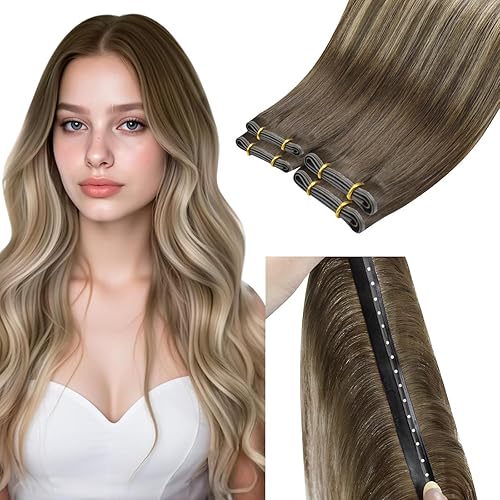 Miniatura 203 de LaaVoo Extensiones de cabello humano real para coser, extensiones de cabello humano de doble trama, color negro azabache, 18 pulgadas, 3.53 onzas