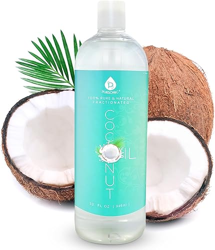 Pursonic Aceite de coco fraccionado puro sin perfume, aceite multiusos de 32 onzas para piel, cabello, masaje corporal y eliminación de maquillaje,
