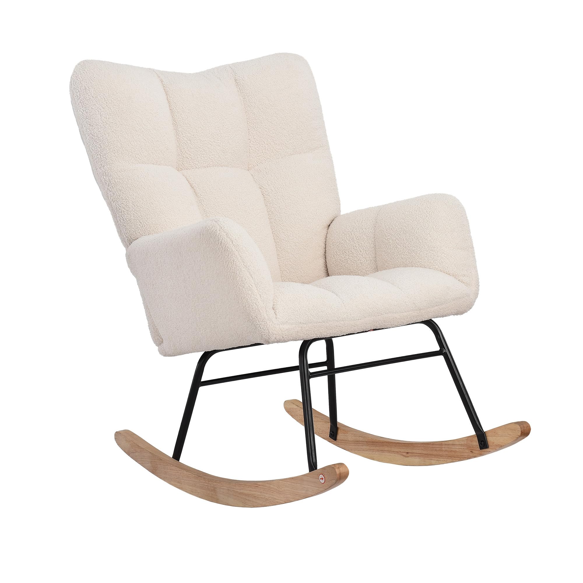 MEXUS Chaise à Bascule, Coussin en Laine à Dossier Haut, Chaise Longue Moelleuse et Chaise d'allaitement, Convient au Salon, à la Chambre, à la Chambre de bébé et à la Salle de Lecture, Beige