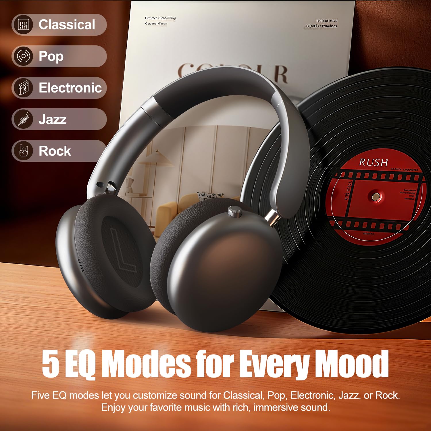 Wentronic Y06 Noise Cancelling Headphones,58H Playtime and 5 EQ Music Modes Wireless Over Ear Bluetooth Headphones with Microphone,Lossless Audio,Multipoint Connection,Foldable,Lightweight,Space Grey