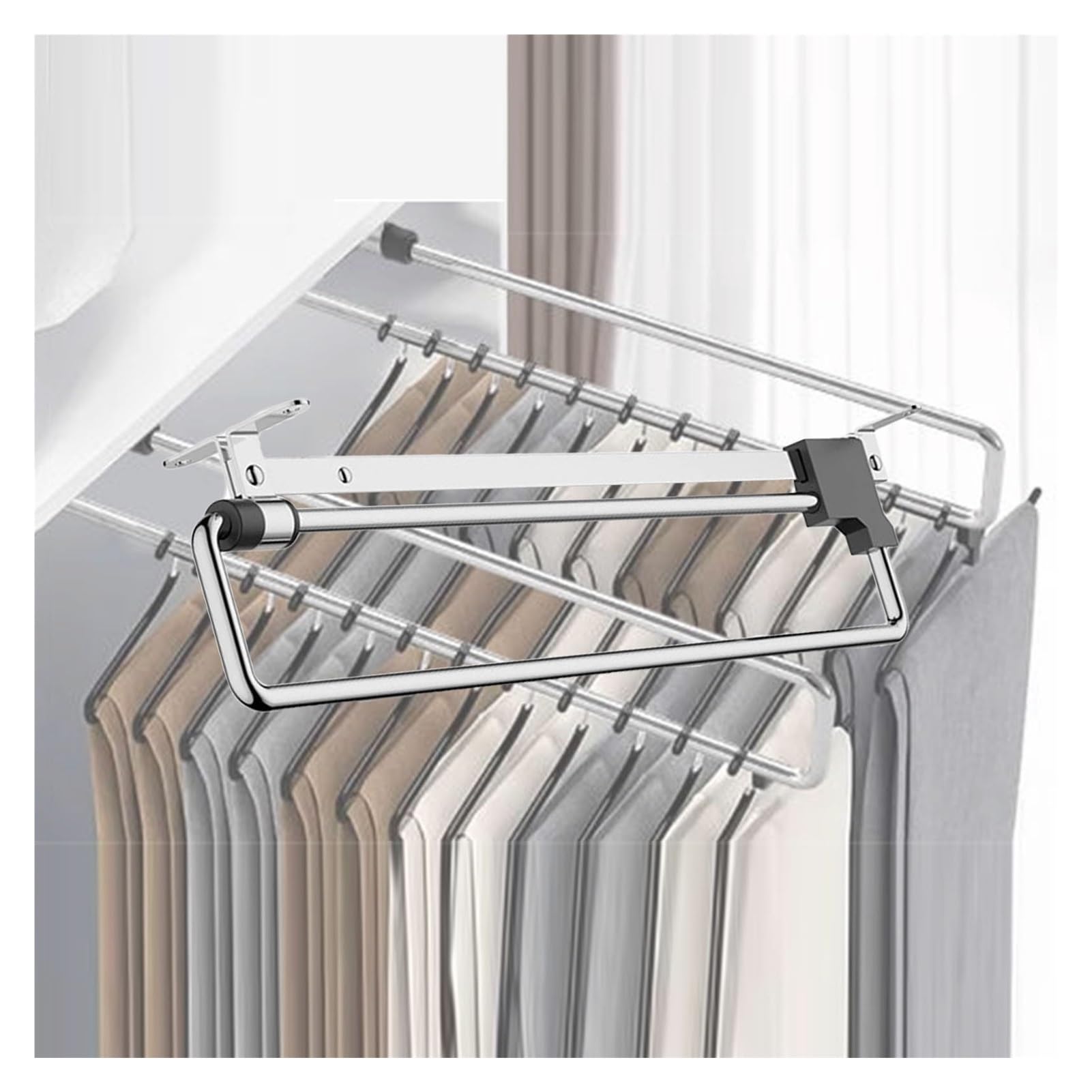Genérico Perchero retráctil para Pantalones - Barra Resistente para Colgar Ropa, Capacidad de Carga de 25 kg, Vaqueros y chales, diseño Que Ahorra Espacio, 300 mm de Ancho, 1 Unidad.