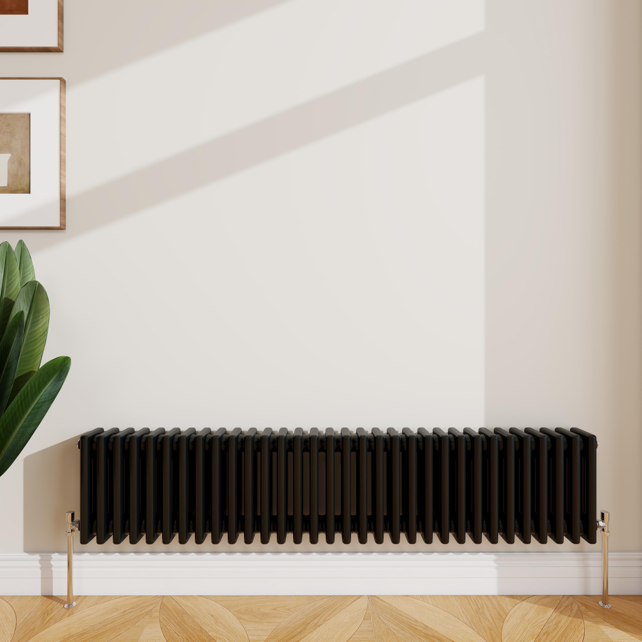 Sline Sanitary Black 300X1460mm Cast Iron Style Traditional 3 Column Horizontal Central Heating Radiator