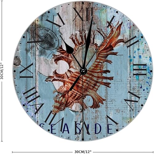 Miniatura 7 de ArogGeld Reloj de pared de PVC vintage con estrellas de mar relajadas relojes de playa con números romanos de 88 pulgadas silencioso sin tictac