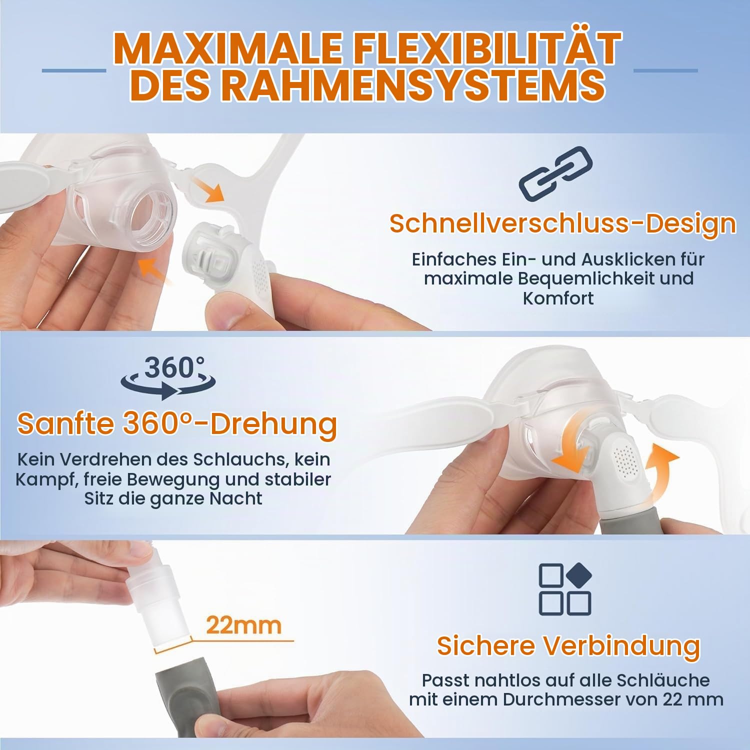 Nasen-Maske für Airfit N20, Komplettersatz-Set mit Kopfband, Rahmen, Schlauch und Polster für N20, Größe M