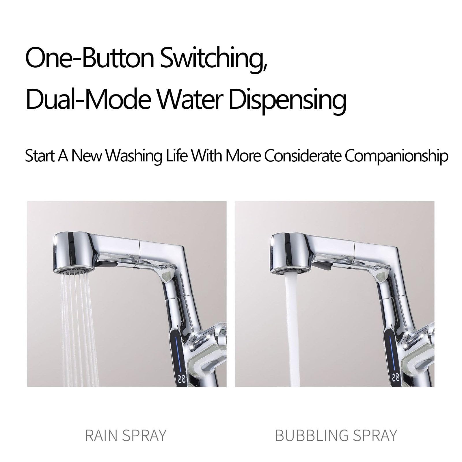 Lavabo de baño de PU de 1 Orificio y 2 Modos con rociador de PU, Lavabo con Pantalla Digital de Temperatura, Lavabo de sobreponer, PU para Lavabo de baño