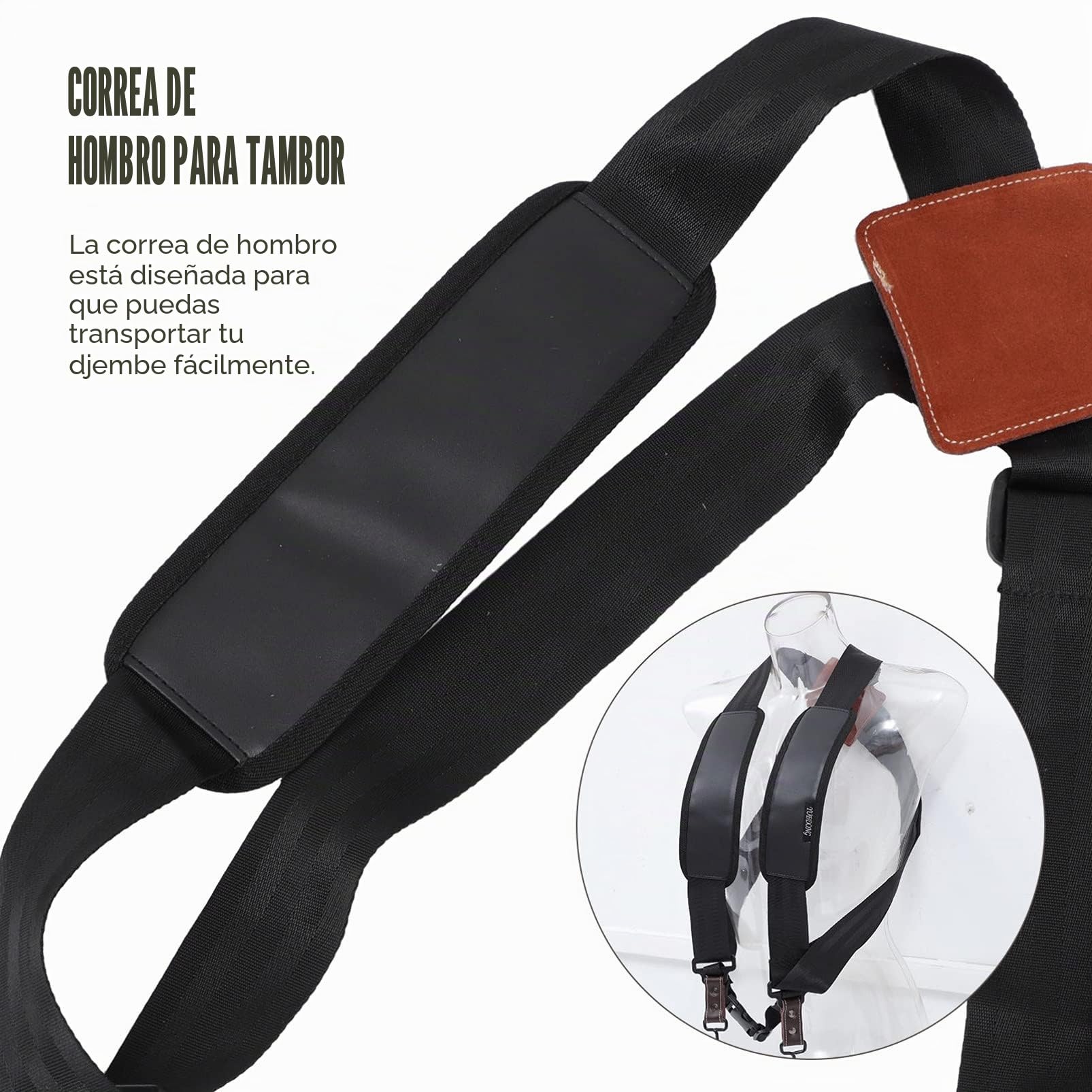 Generic Djembe Correa de hombro ajustable africano mano tambor cinturón poliéster percusión instrumentos arnés hombro para Snare Drum Accesorios Negro