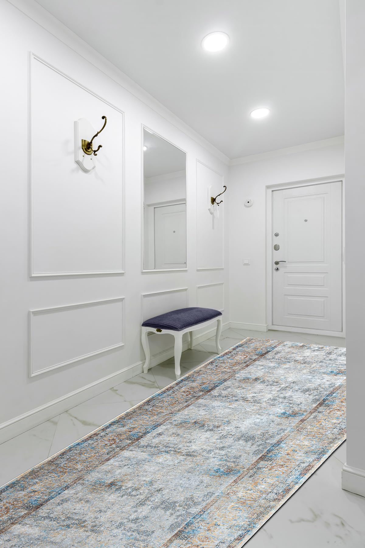 rugsx Läufer Antirutsch Lotus BORDERO 95111 Grau/Beige - Waschbar - 60x400 cm- Rutschfester Teppich für Flur & Küche