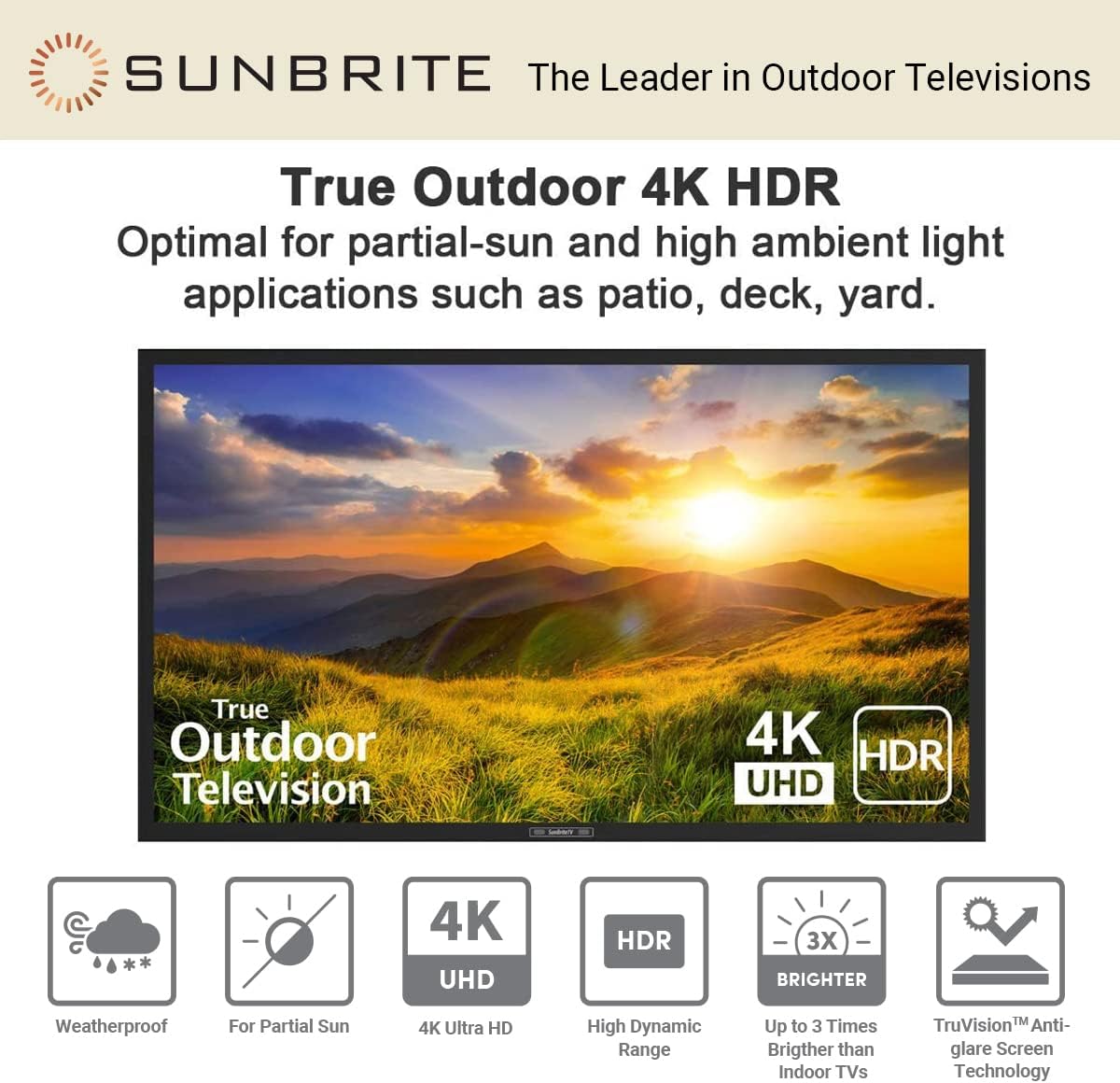 SunBrite 55-Inch Outdoor Television 4K with HDR - Signature 2 Series - for Partial Sun SB-S2-55-4K-BL (55-inch, Black)