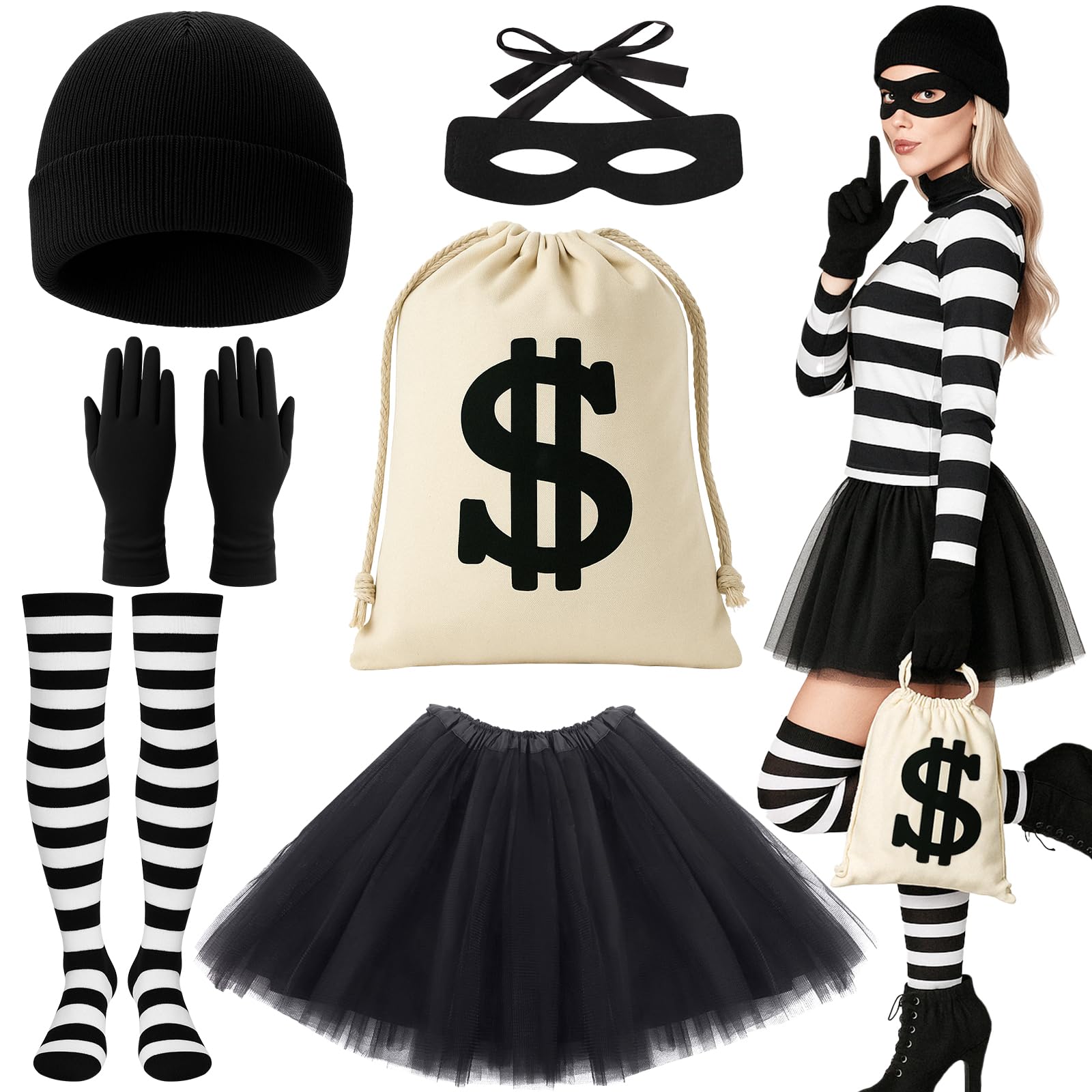 Glirop 6Pcs Women Robber Costume Set