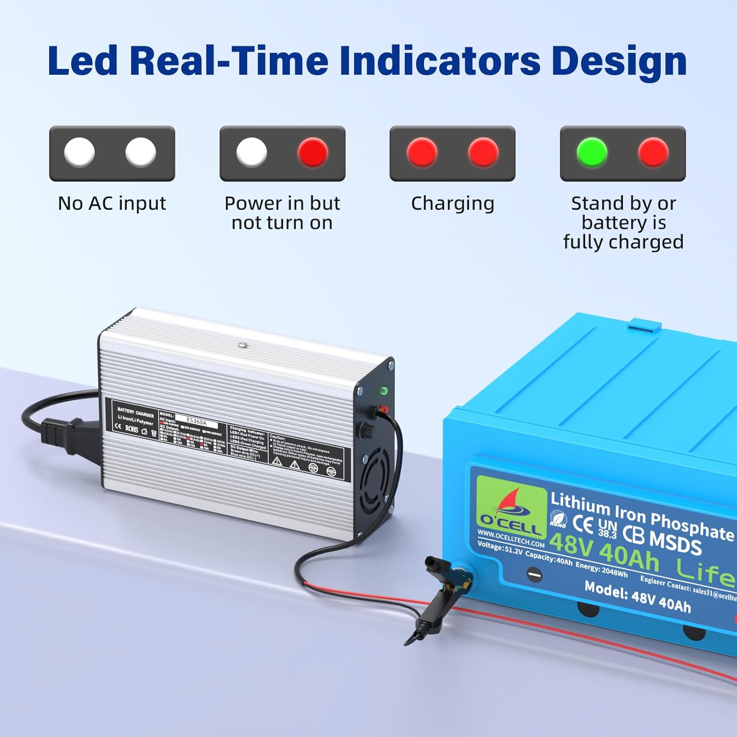 58.4V 5A, AC-DC Battery Charger, Dedicated Best Solution for 48V Lithium Iron Phosphate, LiFePO4 Battery Recharging, Support Charging Solar Off-Grid, Golf Cart (58.4V 5A Charger-Silvery) - Image 6