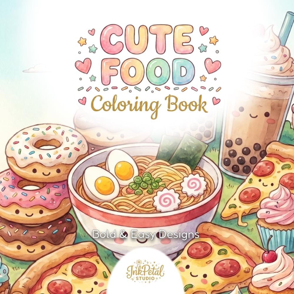 Cute Food Coloring Book for Adults and Kids: Bold and Easy Sweet Treats and Comfort Food Designs for Relaxation