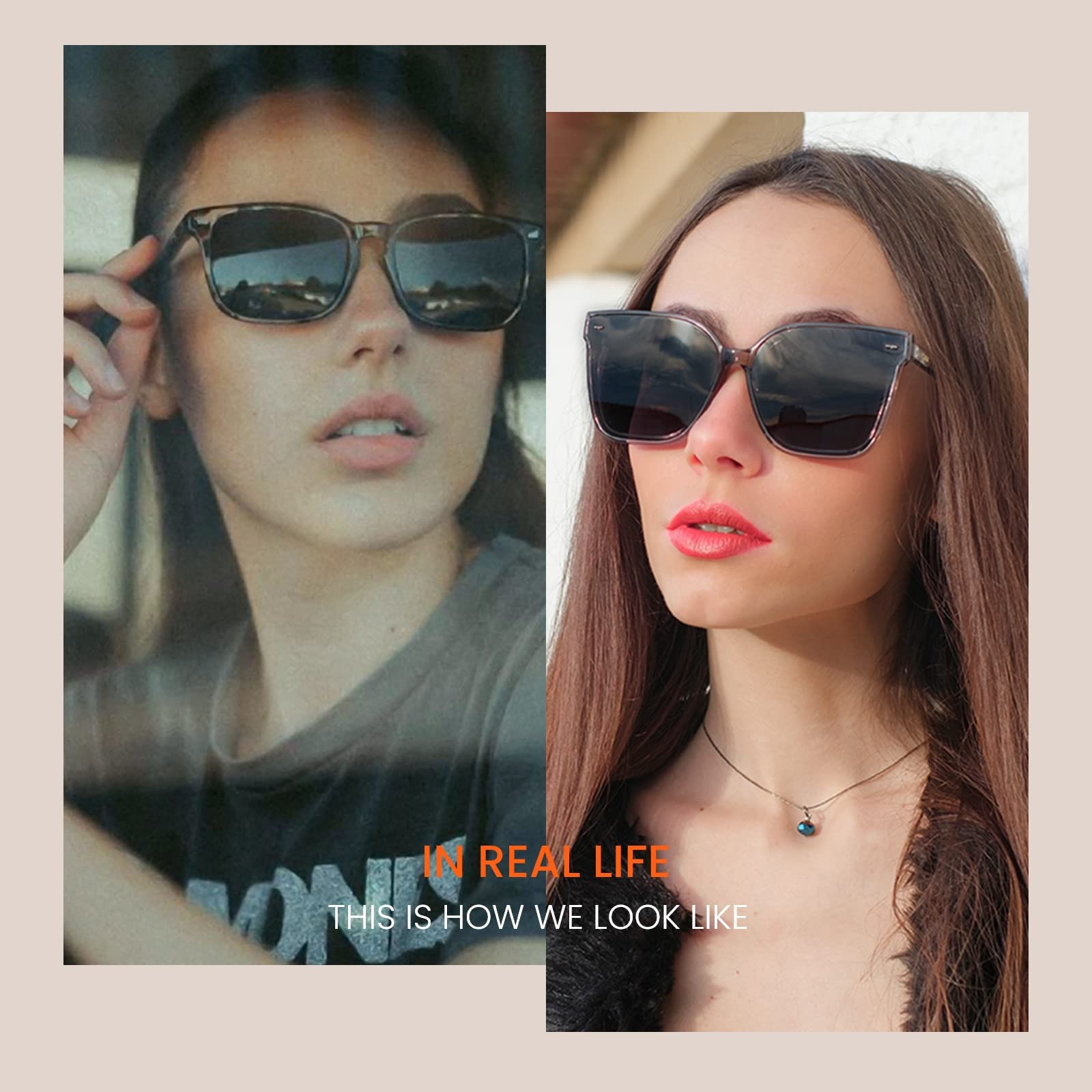 TIJN Polarized Sunglasses for Womens and Mens,Classic Square Frames Shades for UV Protection, Stylish and Trendy Sunnies