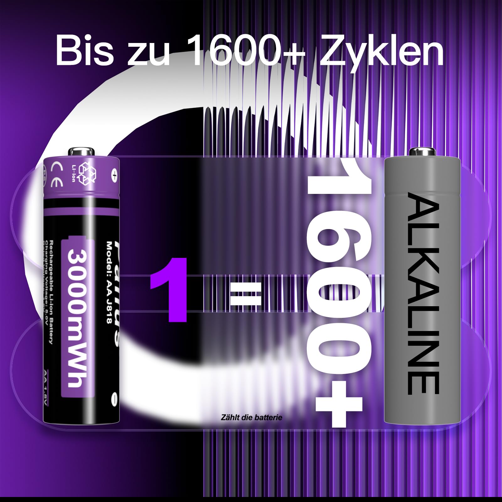Pallus Lot de 12 Piles AA Rechargeables au Lithium, Haute Capacité de 3000 mWh, Jusqu'à 1600 Cycles, Chargeur Rapide de 2 Heures avec 4 Emplacements Indépendants