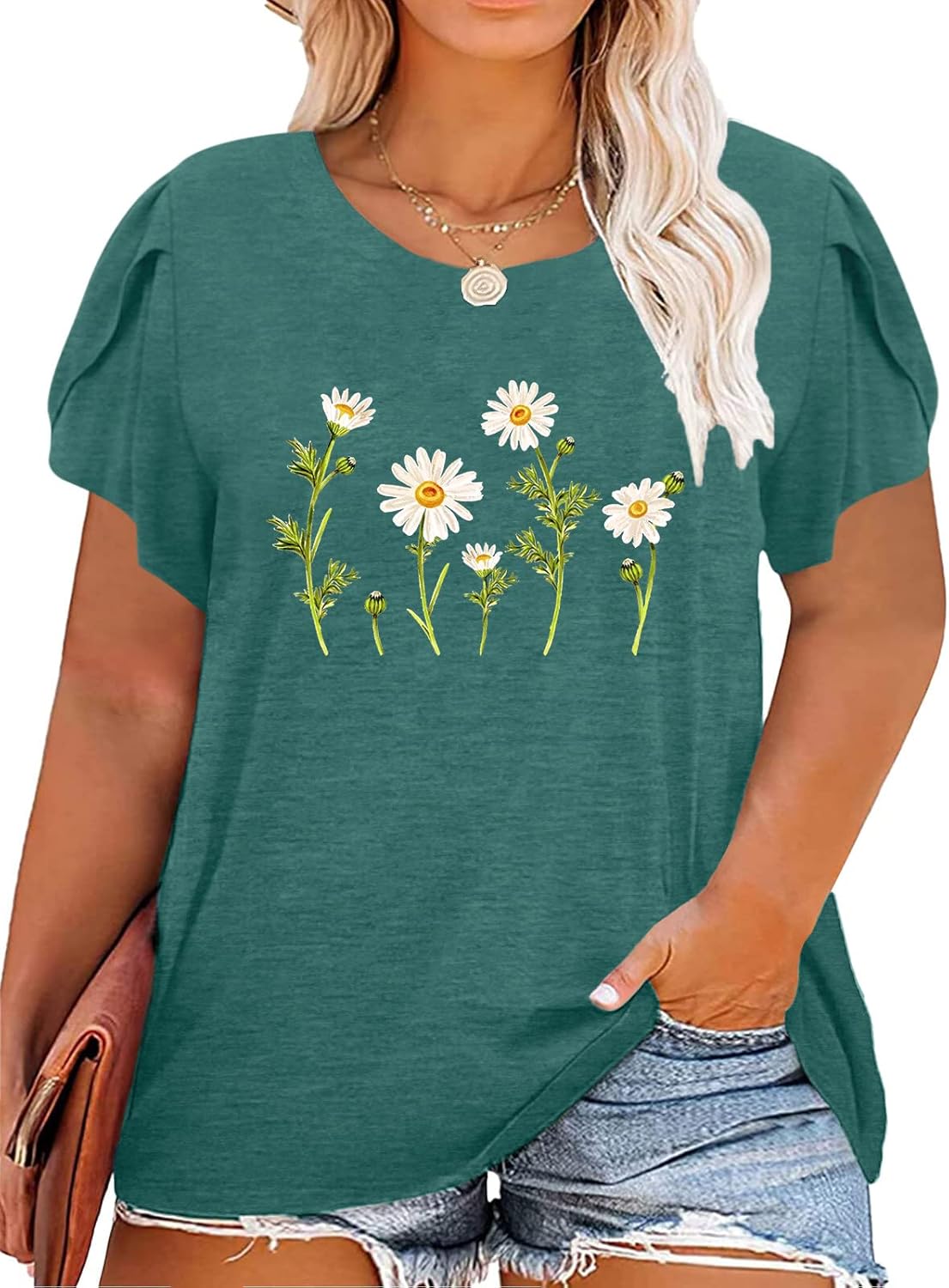 Womens Plus Size Dandelion Print Tshirt Cute Graphic Floral Tees Short Sleeve Summer Blessed Tee Tops