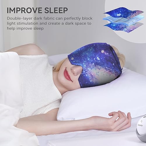 Vista 44 de KingPavonini Envoltura de cabeza de hielo, gorra ajustable para aliviar el dolor de cabeza de migraña con cordón, sombrero de migraña caliente/fría