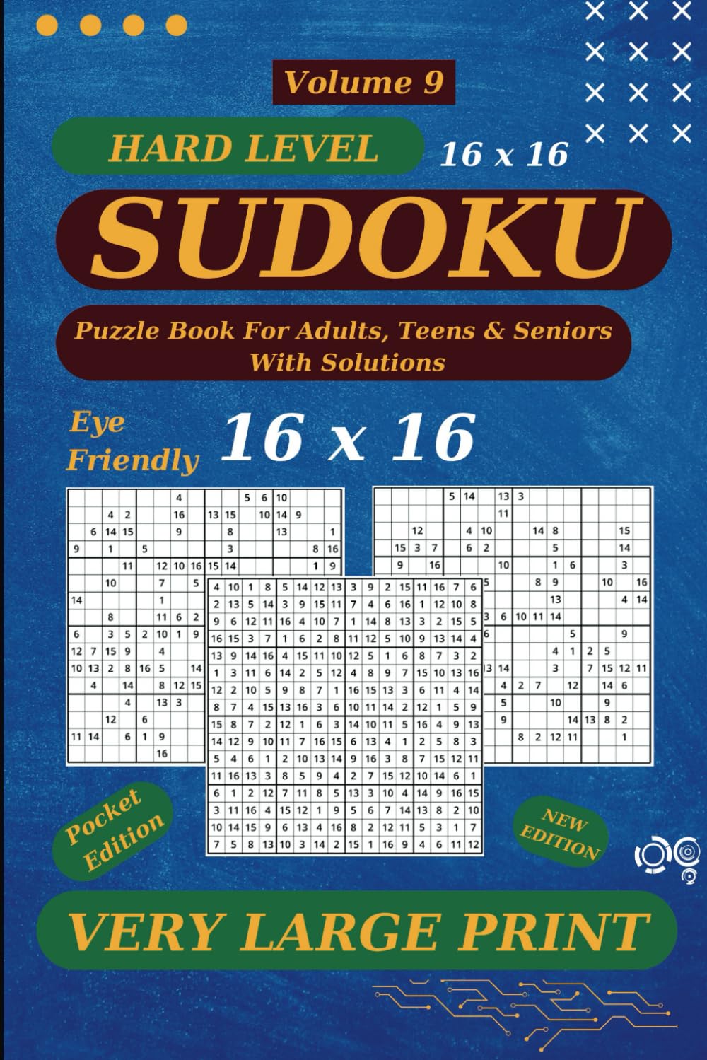 Sharp Minds Sudoku Puzzle Book for Adults and Seniors, 16 x 16 Grid: 50 Extra Large Print, Hard Level Sudoku With Solutions