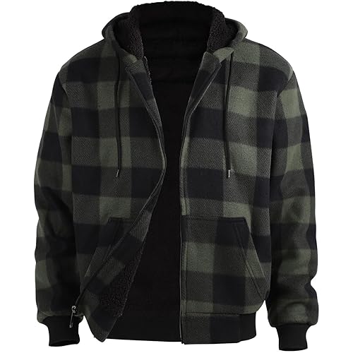 Winter Heavy Warm Sherpa Lined Fleece Plaid Flannel Jacket Men Plus Size S-5XL Big&Tall Mens Coat