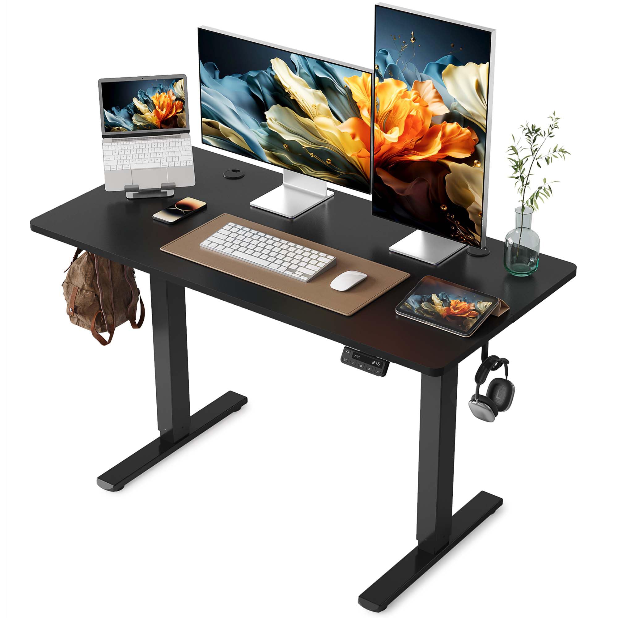YIHAYO Electric Standing Desk, 48 x 24 Inches Stand Up Desk with Splice Board, Adjustable Height Desk, Computer Desk for Home Office, Black Frame/