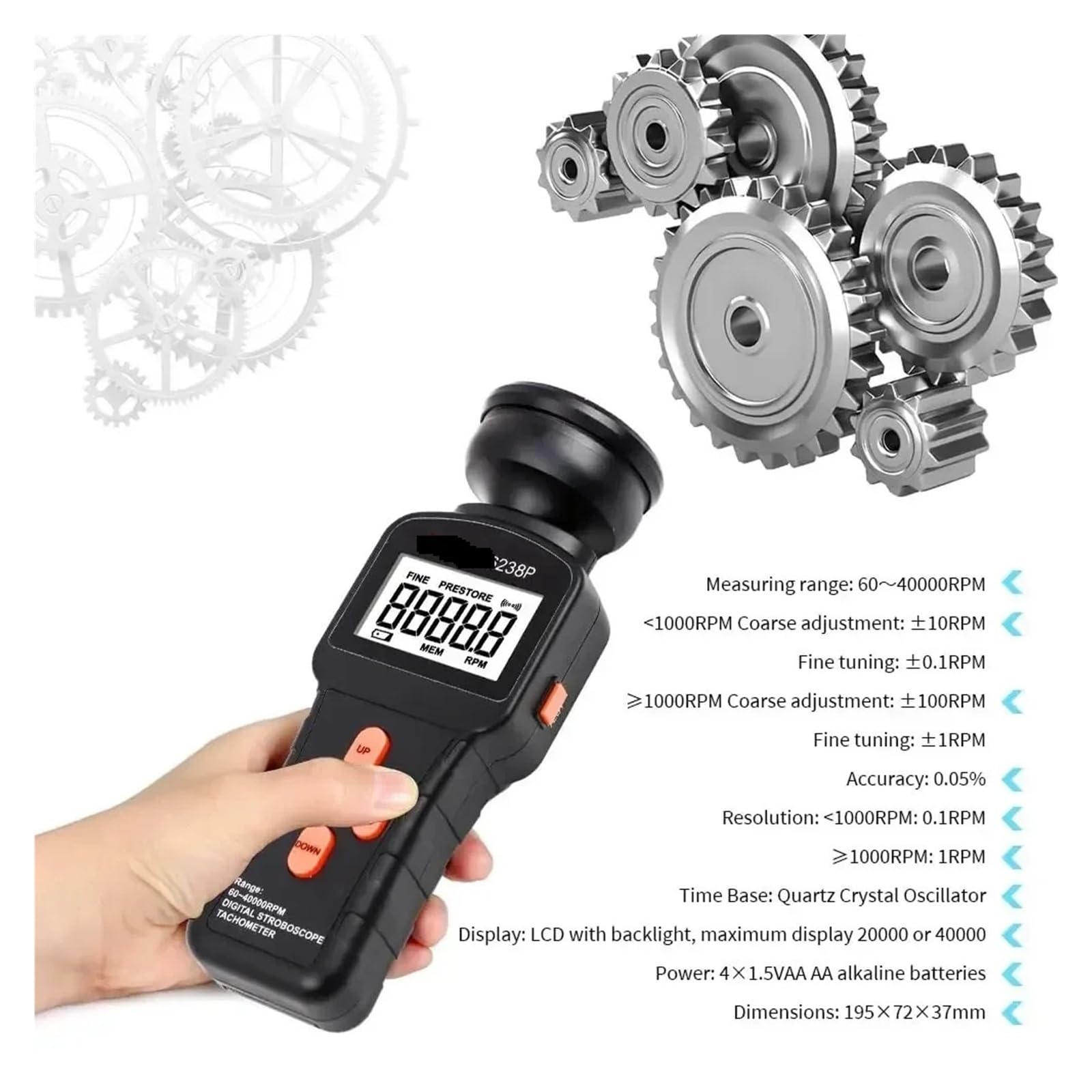 Cyfrowy obrotomierz stroboskopowy LCD bezdotykowy Flash fotoelektryczny miernik rewolucji 60-39999 obr./min Tester prędkościomierza Obserwacja w czasie rzeczywistym