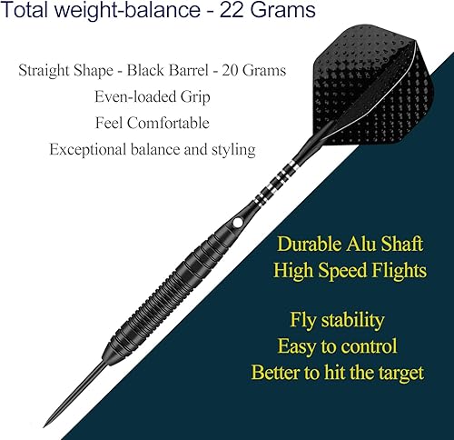 Miniatura 4 de sanfeng Darts Metal Tip Set Kit - 3 Pack Professional 22 23 Grams Steel Tip Darts with Slim Case Black Purple Blue Aluminum Shafts 9 Flights 50