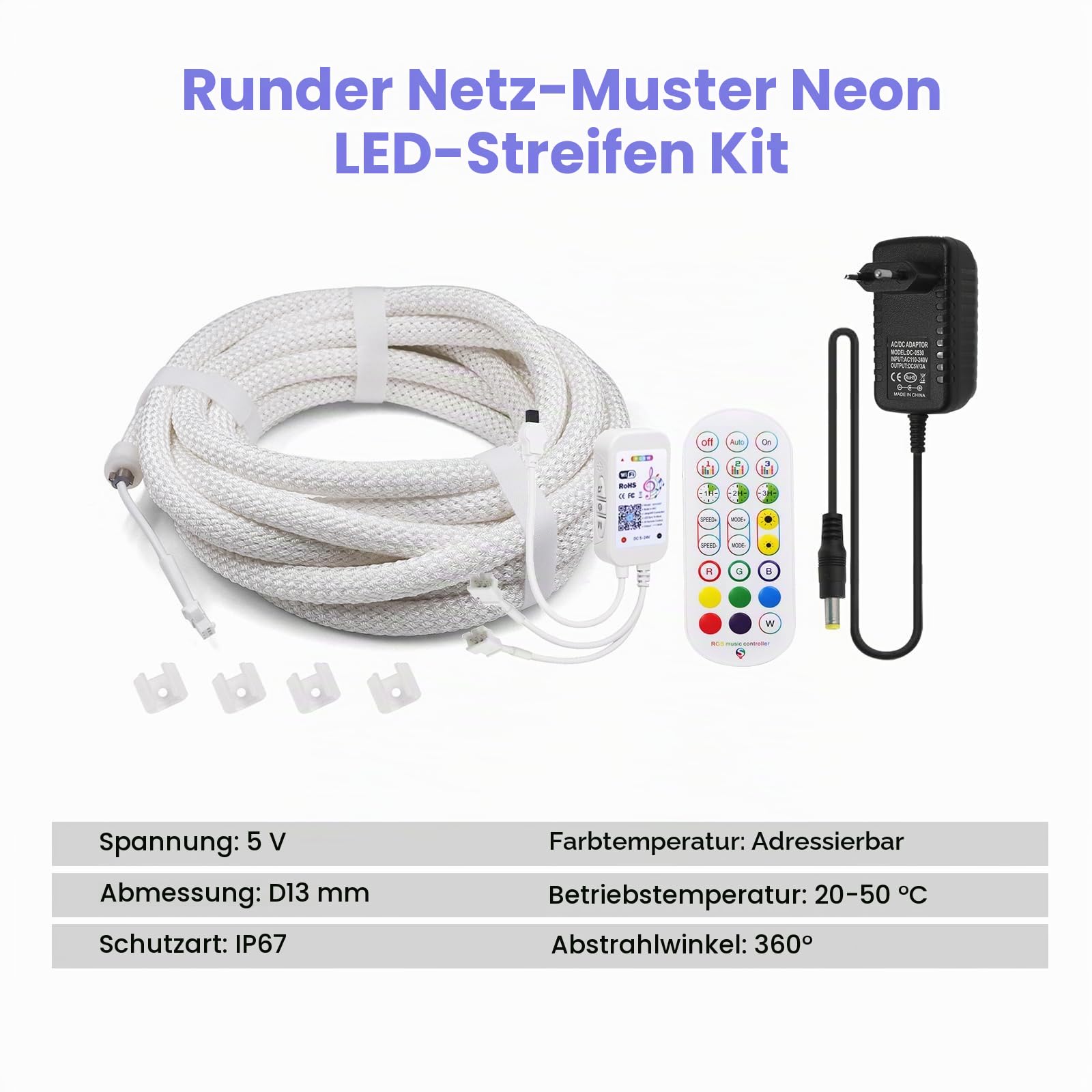 5V WiFi RGB Neon LED Streifen, 360° illumination WS2812B Adressierbare Wasserdicht Diffusion Silikon Neon Flex LED Schlauch, Smart Phone Gesteuert, Kompatibel mit Alexa Google Assistant (4M)