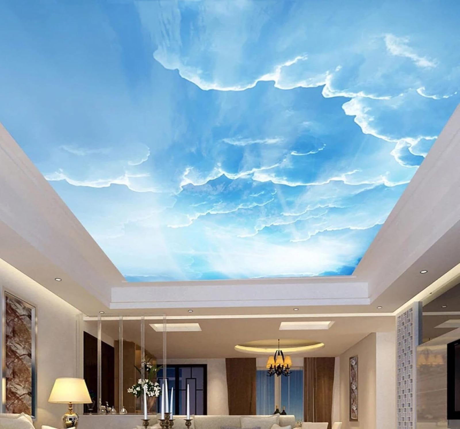 Papier Peint 3D Moderne en soie texturée haut de gamme paysage ciel bleu 300x210 cm