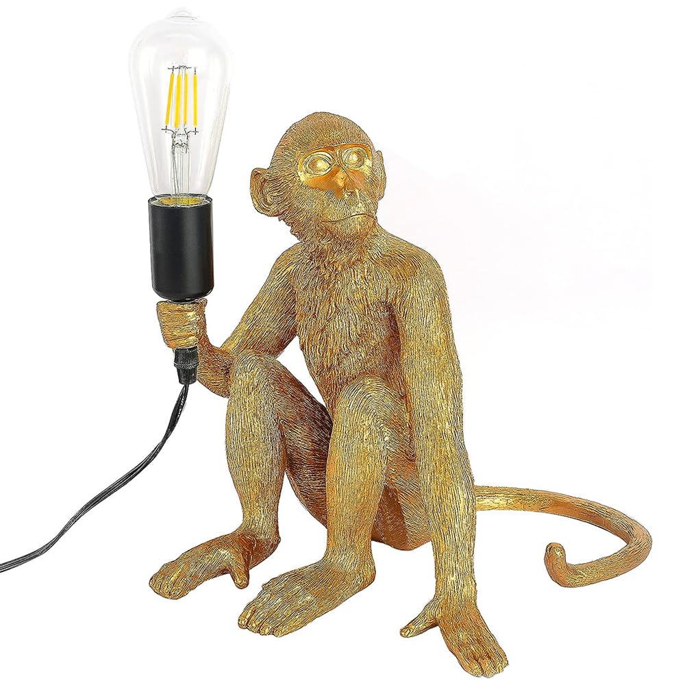Modern Creative Table Light Monkey Desk Lamp, Resin Sitting Monkey Lighting Fixture, Industrial Table Lighting Fixture Chandelier for Living Room, Bedroom, Office, Gold, Table Lamp