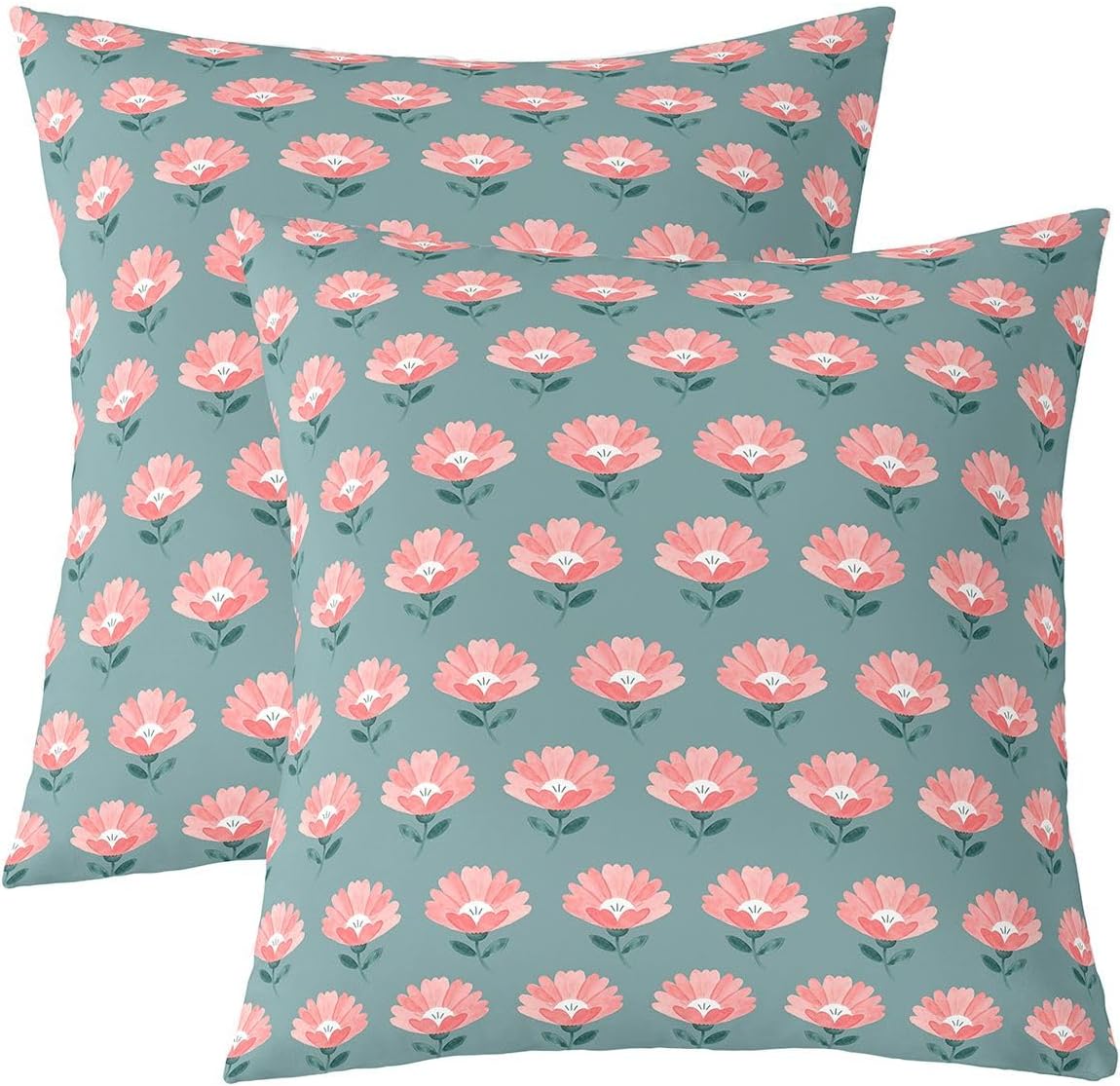 Castle Fairy Flower Botanical Kids Throw Pillow Cover,Floral Leaves Printed Pillow Case,Vintage Aesthetic Bed Couch Sofa Cushion Cover,Pink Grey Home Decor,2 Pack 16"x16"