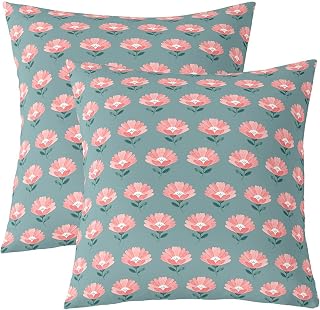 Castle Fairy Flower Botanical Kids Throw Pillow Cover,Floral Leaves Printed Pillow Case,Vintage Aesthetic Bed Couch Sofa Cushion Cover,Pink Grey Home Decor,2 Pack 20"x20"