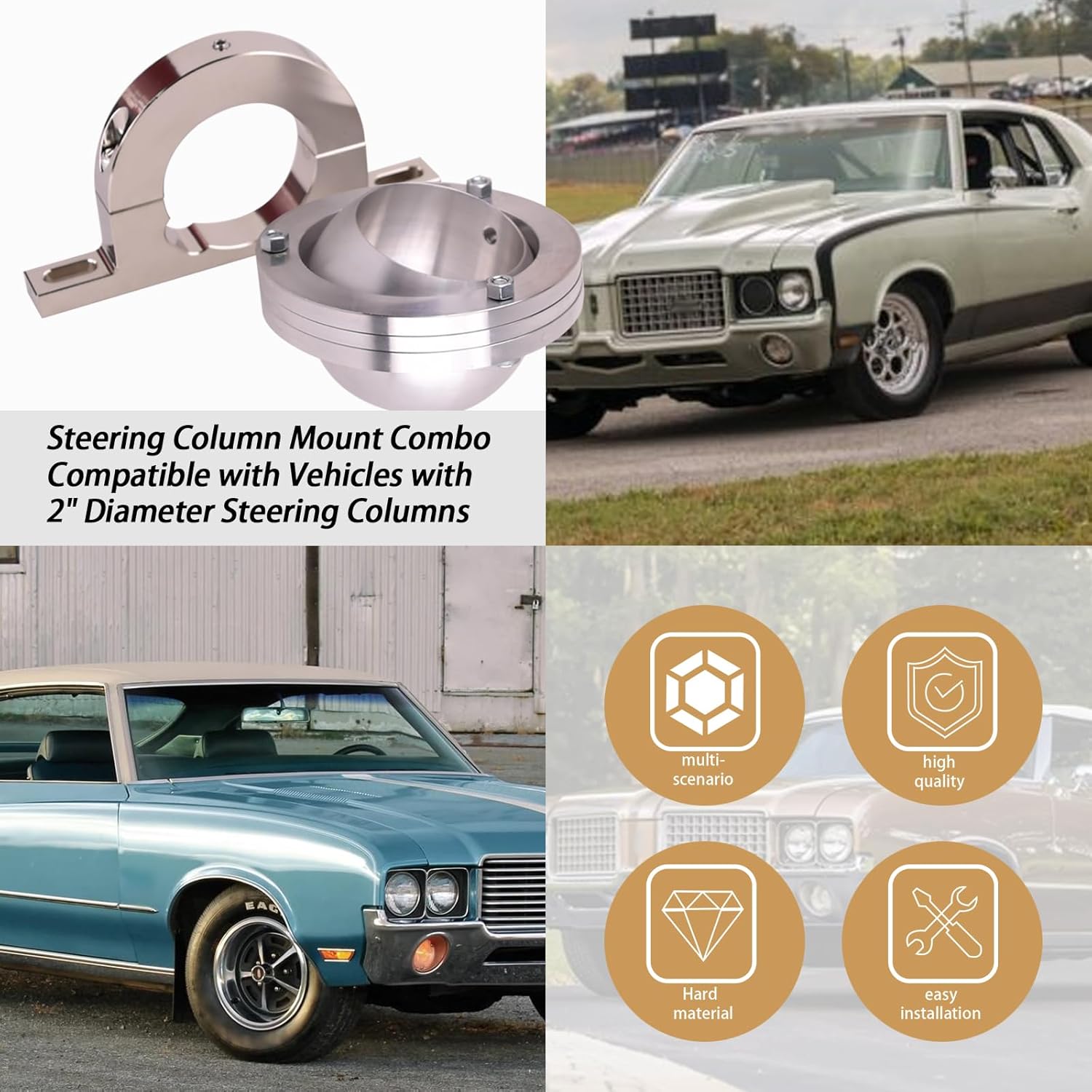 XTPTFABSS 2" Swivel Base Floor Mount & 2" Column Polished Aluminum keyed Steering Column Mount Combo Compatible with Vehicles with 2" Diameter Steering Columns