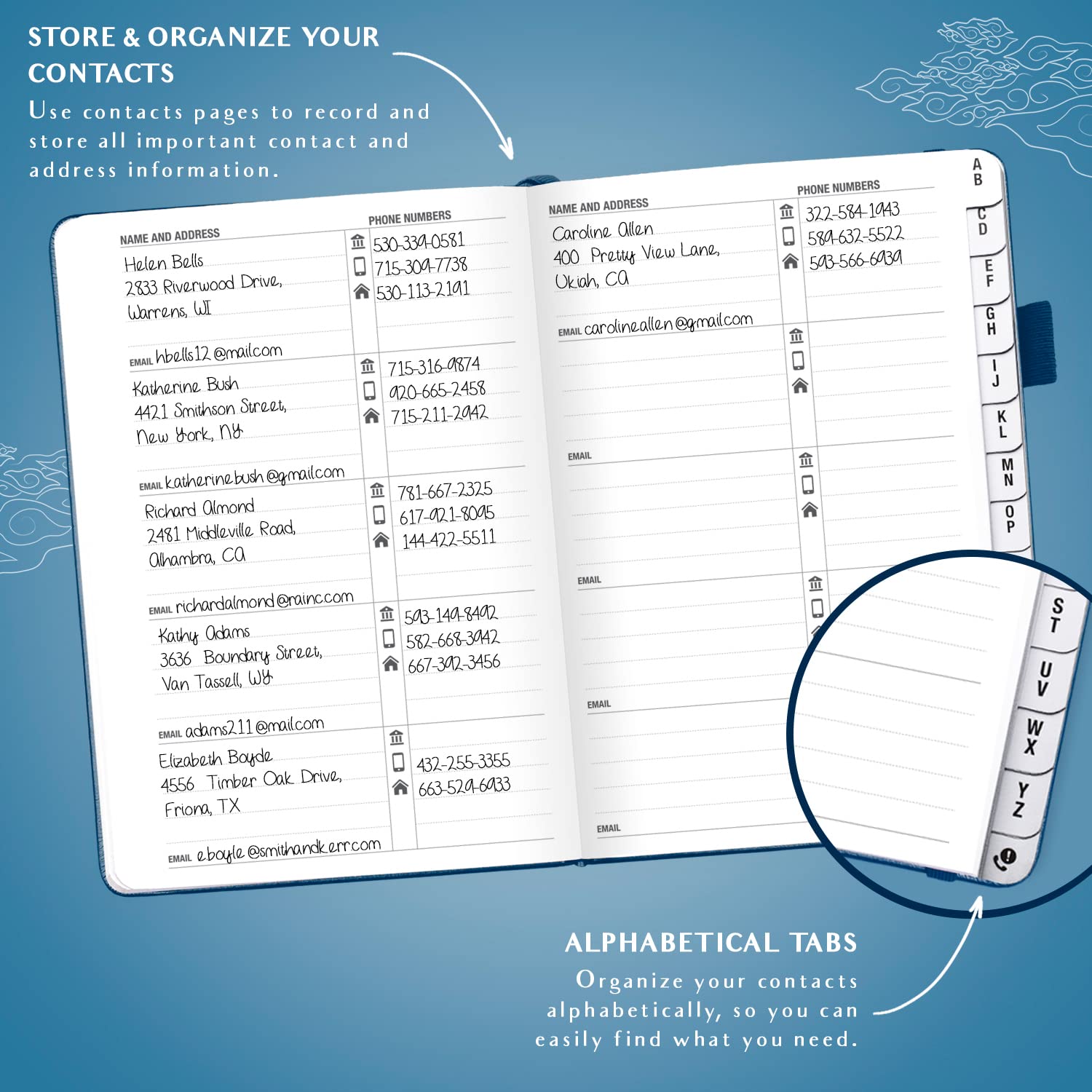 Legend Planner Address Book with Alphabetical Tabs -Telephone Contacts Book for Phone Numbers Addresses, Passwords - Image 3